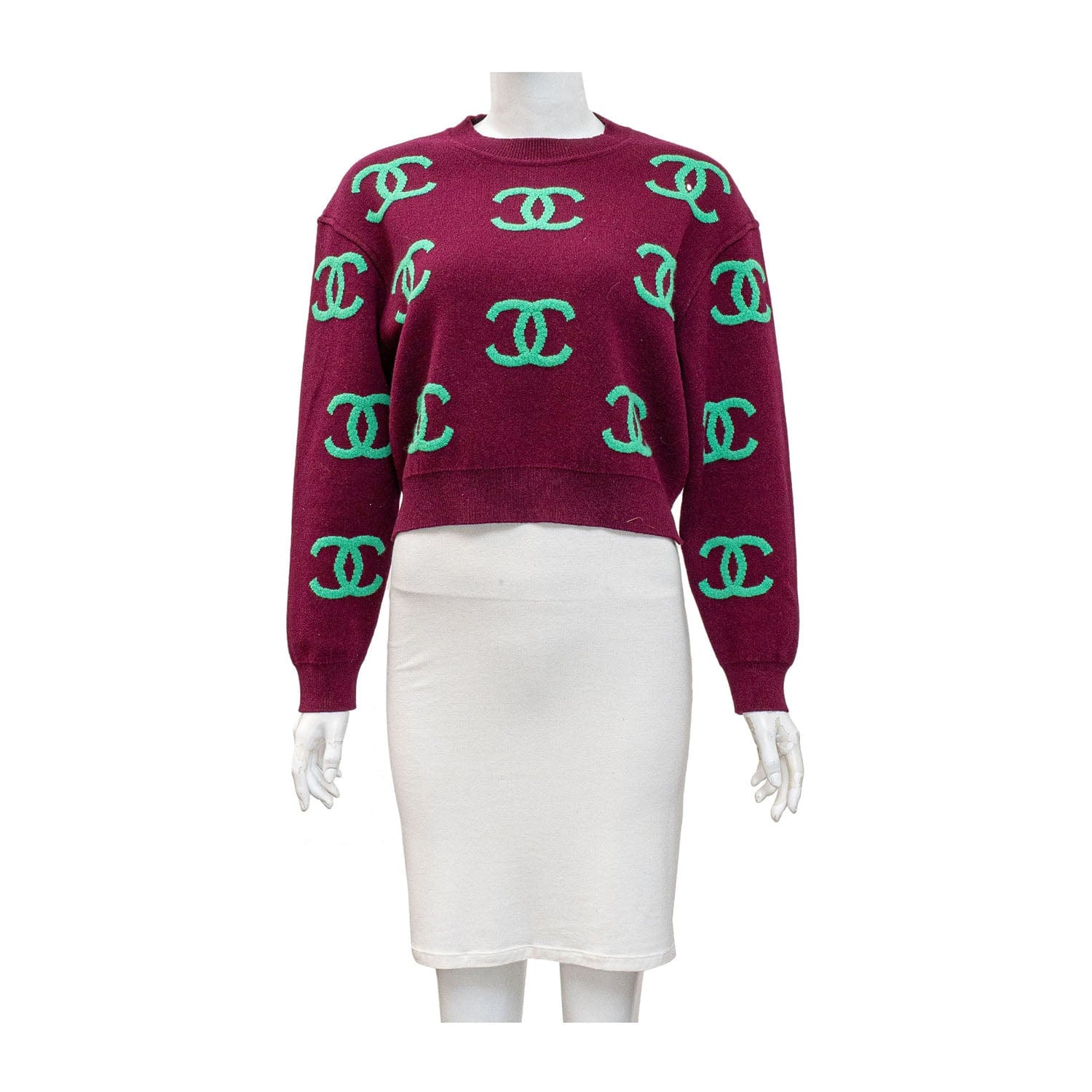 LuxuryPromise Chanel Allover Logo Cashmere Sweater Red SKCH033