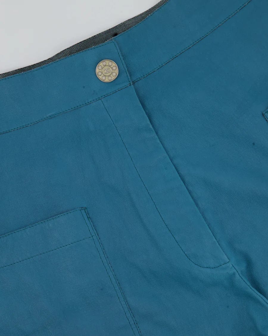 LuxuryPromise CHANEL TEAL LEATHER HIGH WAIST SHORTS WITH POCKET DETAILING FR 38 (UK 10)