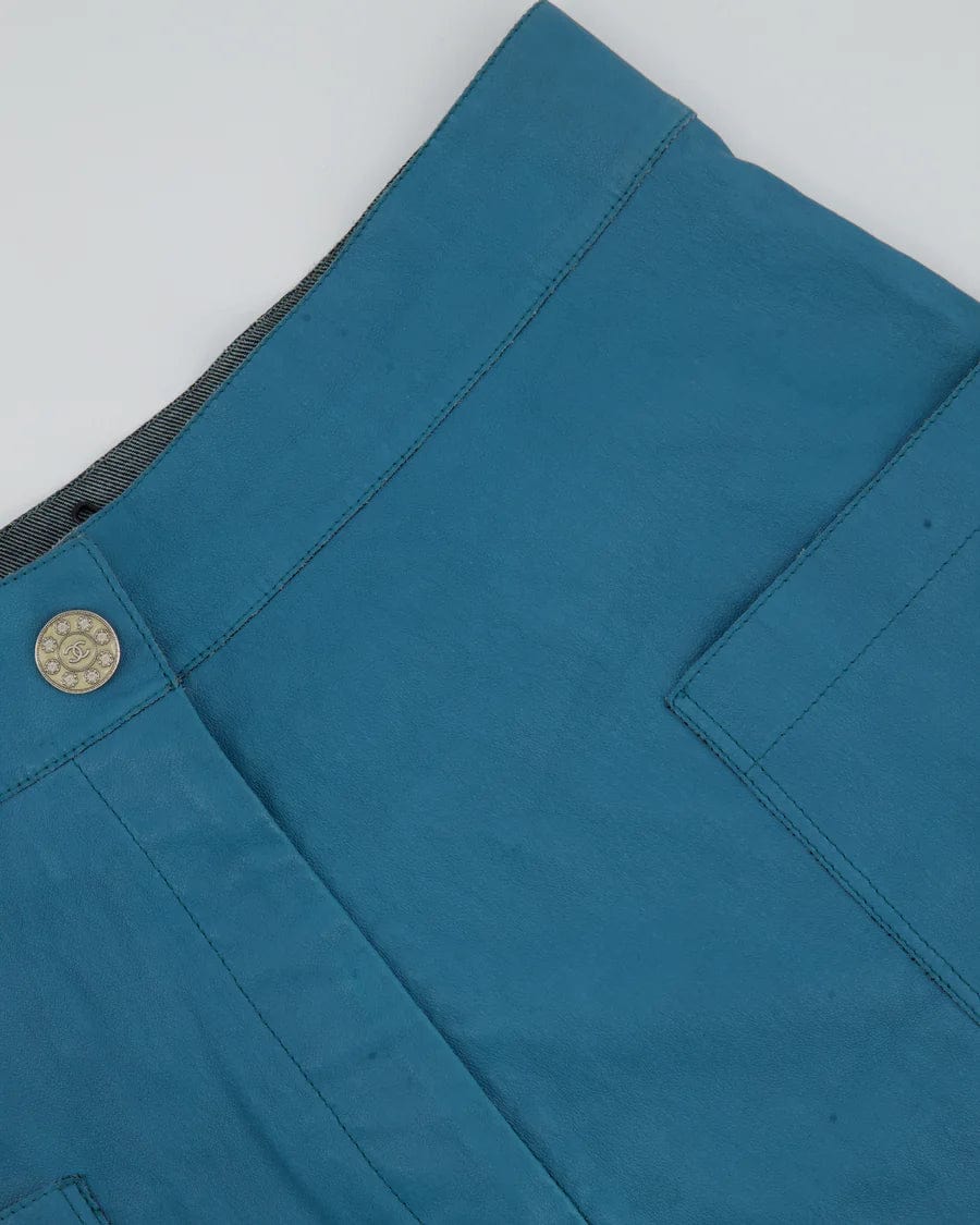 LuxuryPromise CHANEL TEAL LEATHER HIGH WAIST SHORTS WITH POCKET DETAILING FR 38 (UK 10)