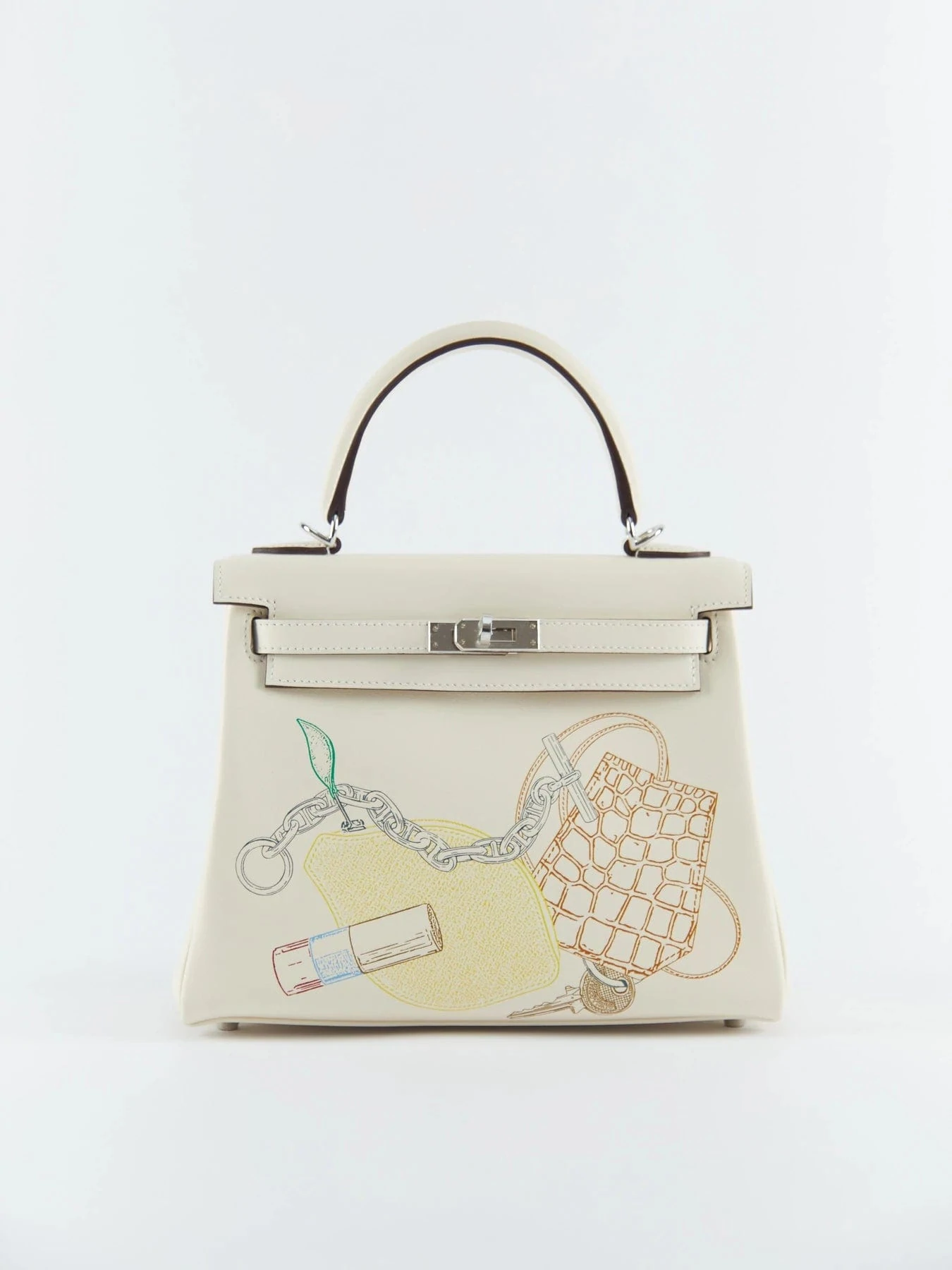 HERMÈS KELLY 25CM "IN & OUT" NATA Swift Leather with Palladium Hardware