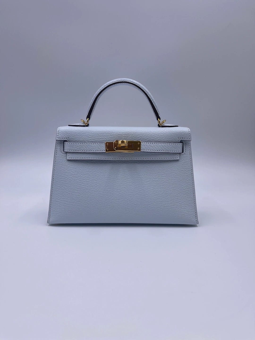 HERMÈS MINI KELLY II 20CM BLUE BRUME Chèvre Mysore Leather with Gold Hardware