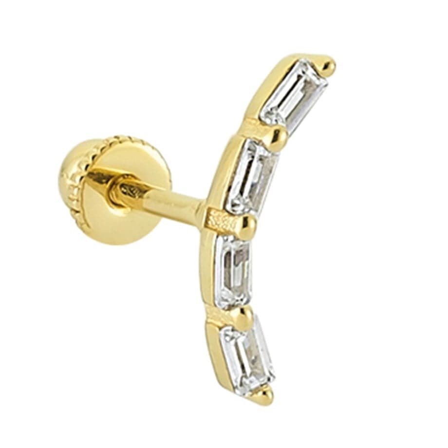 LuxuryPromise 14 Carat Gold Minimal Helix/Cartilage Piercing with 4 Baguette Stones QOHC1