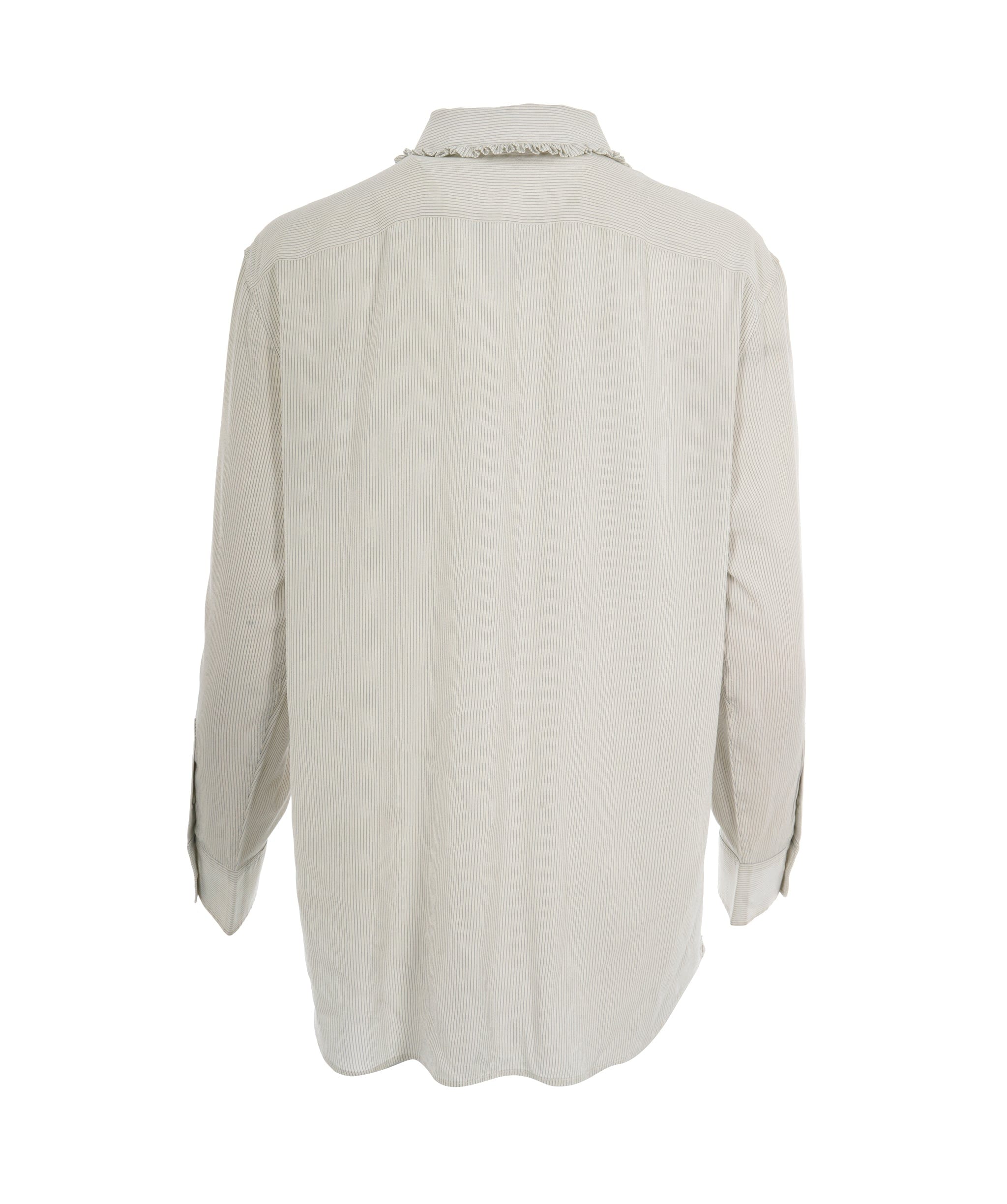 LuxuryPromise Celine White & Blue Striped Silk Frill Collar Triomphe Shirt - FR 42  ALC1969