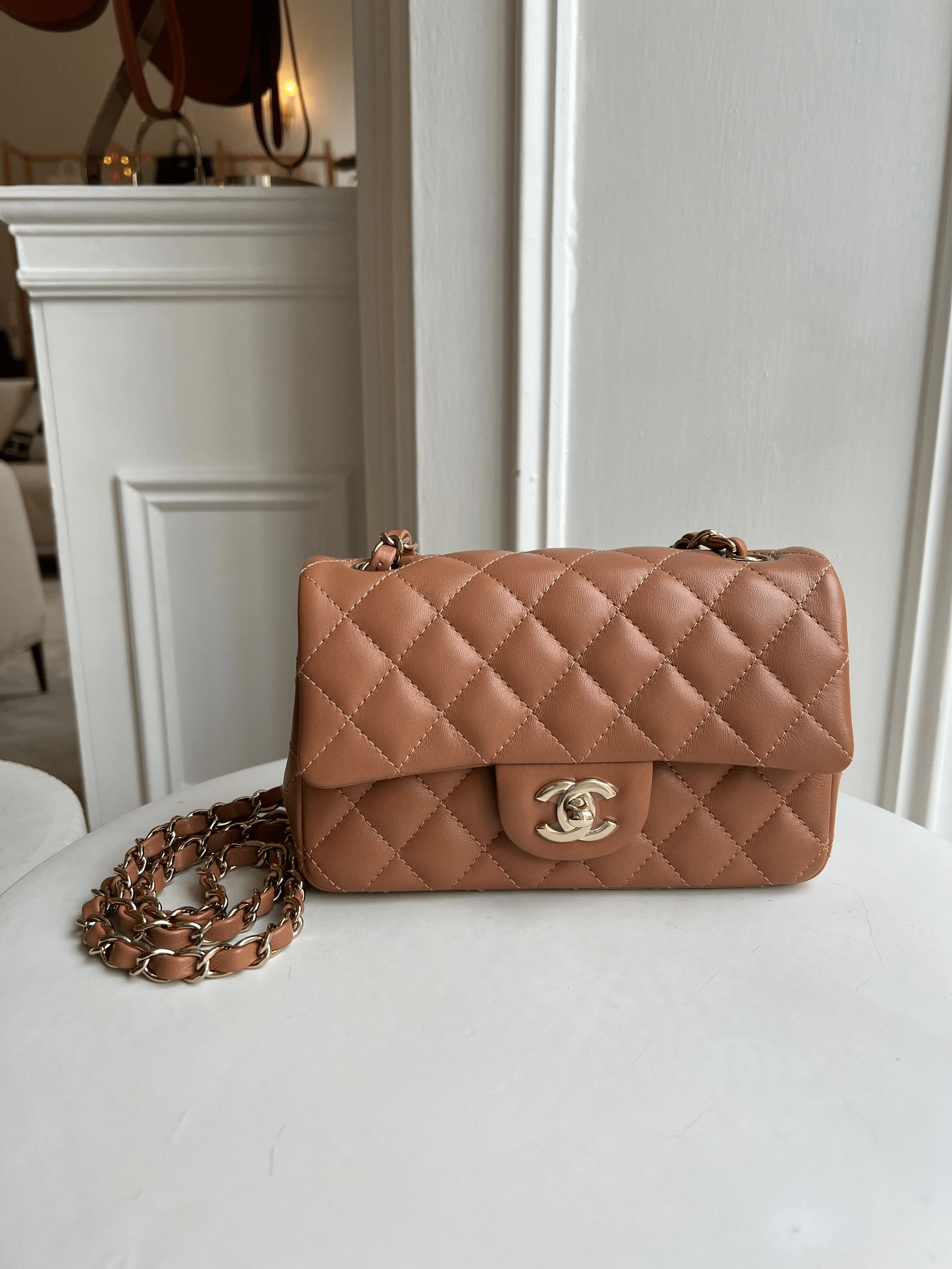 Chanel 21p Caramel Mini Rectangular Chanel Classic Flap Caramel
