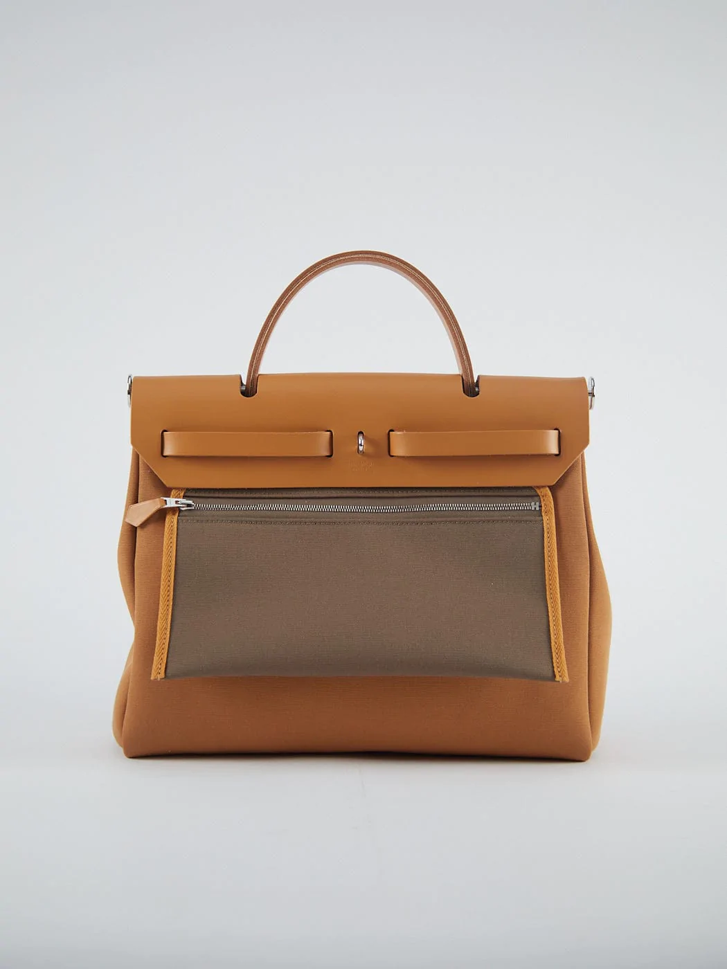 HERMÈS HERBAG 31CM "VERSO" DUNE & ETOUPE Toile & Vache Leather with Palladium Hardware