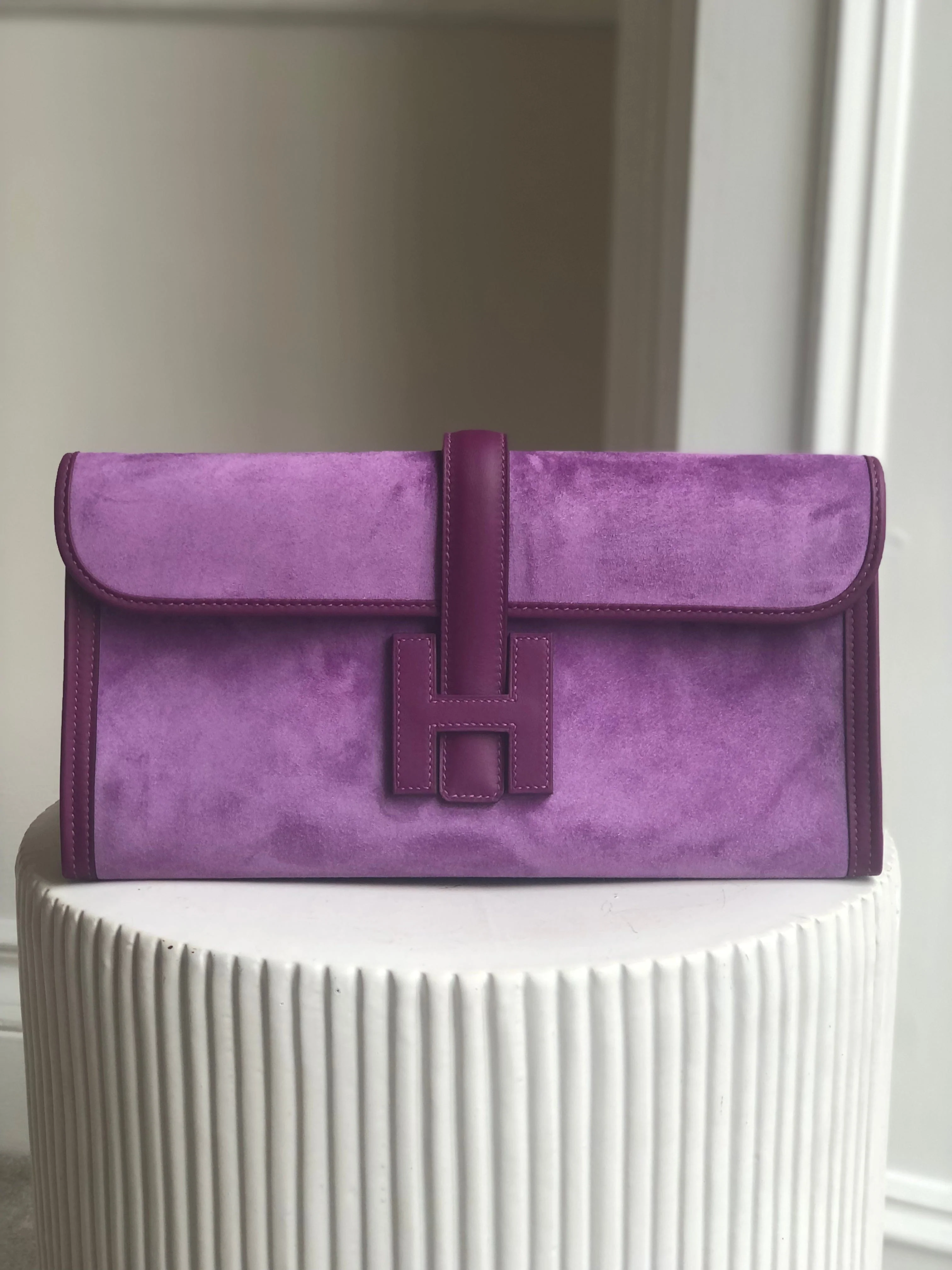 HERMÈS JIGE ELAN 29CM VIOLET & ANEMONE Suede Doublis & Swift Leather