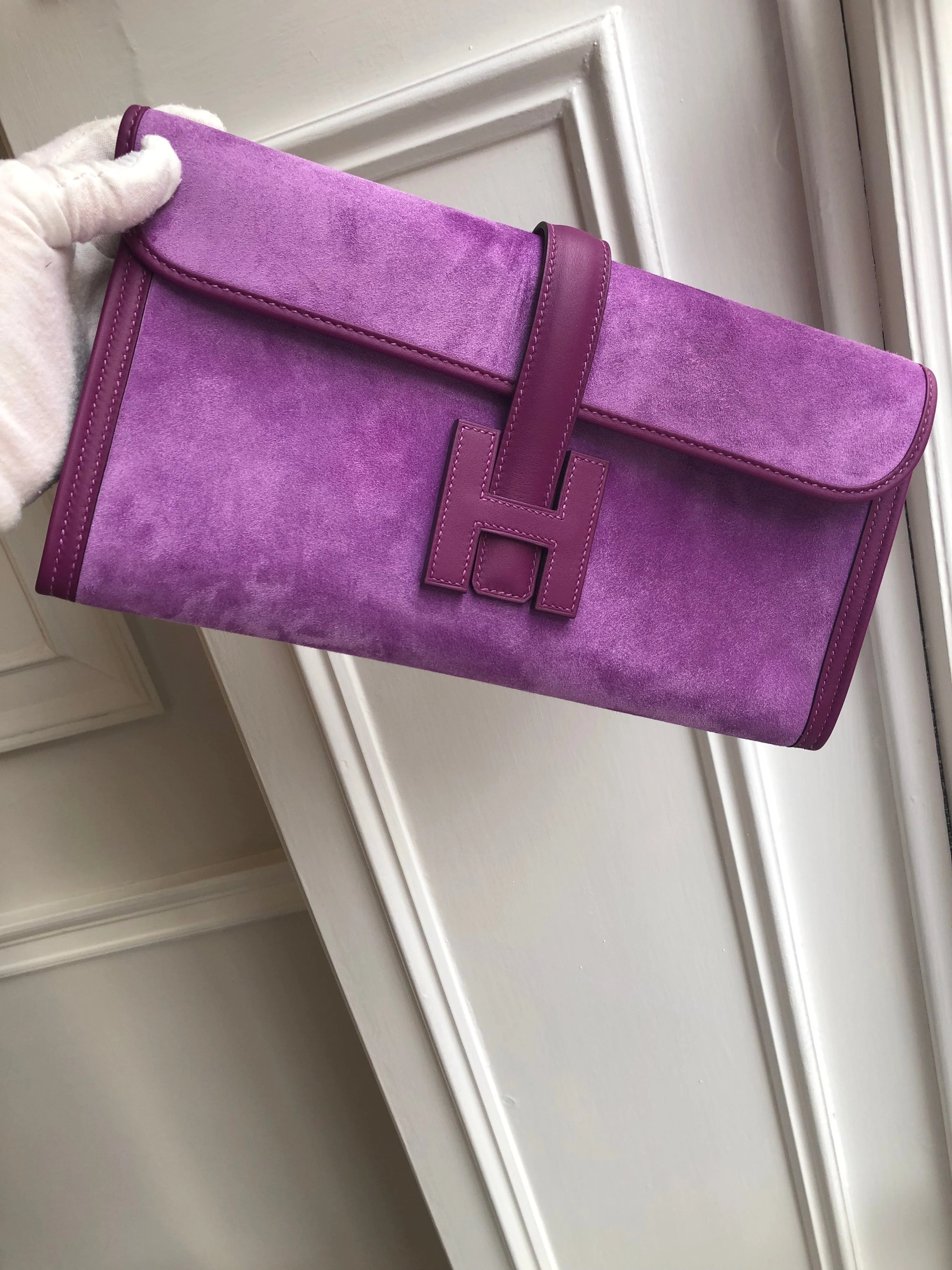 HERMÈS JIGE ELAN 29CM VIOLET & ANEMONE Suede Doublis & Swift Leather