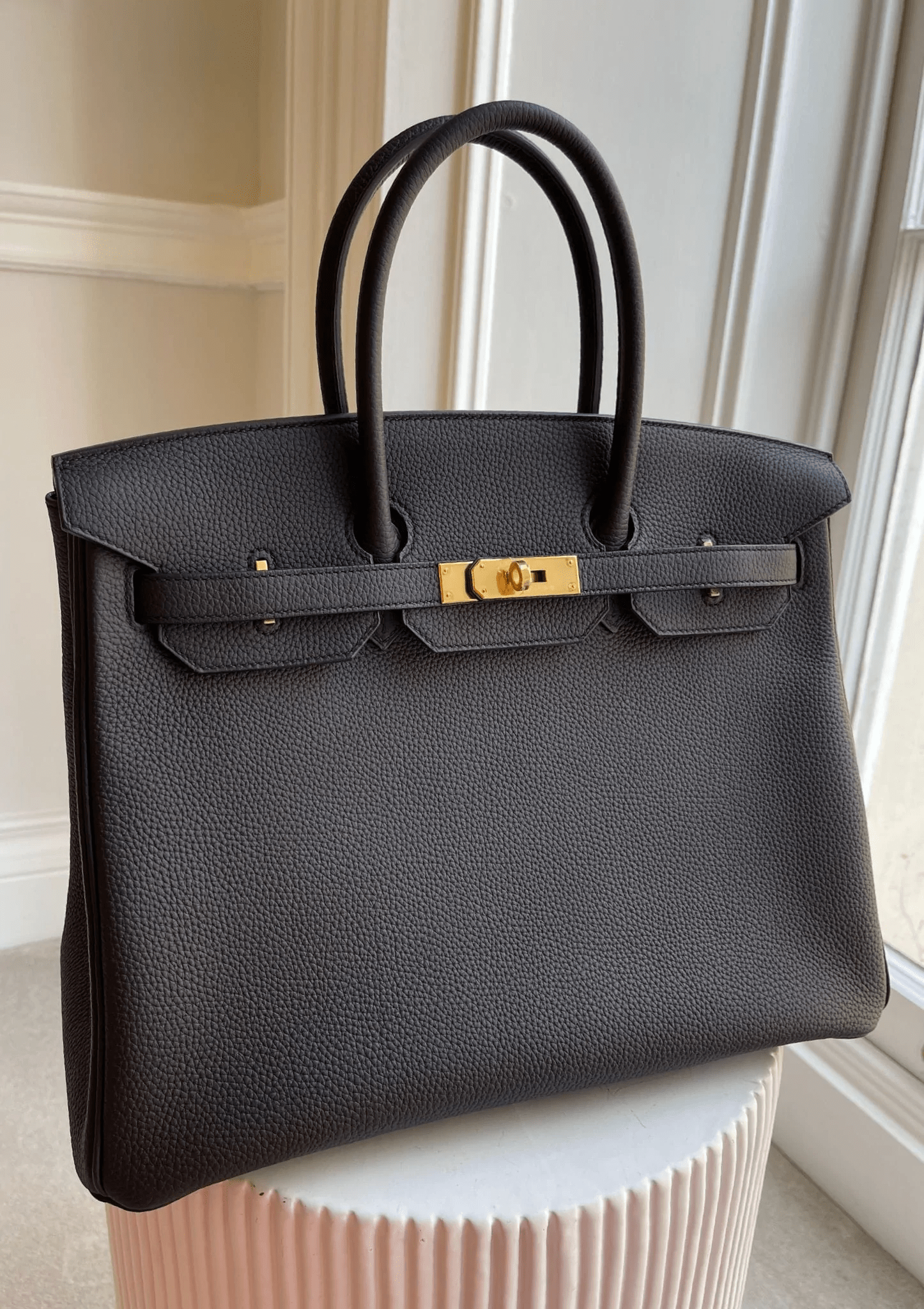 LuxuryVault 35cm Hermès Birkin in Black Togo Leather with Gold Hardware C Stamp -01B35694