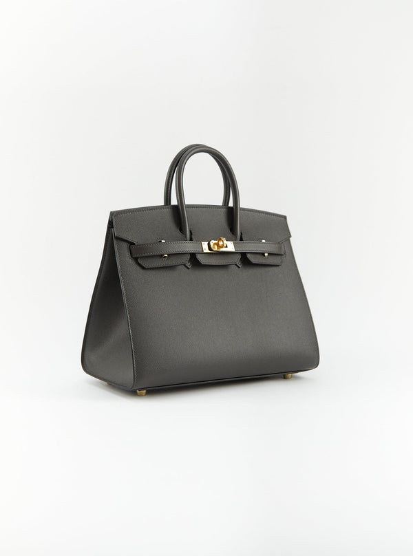 LuxuryVault HERMÈS BIRKIN 25CM SELLIER GRAPHITE Madame Leather with Gold Hardware