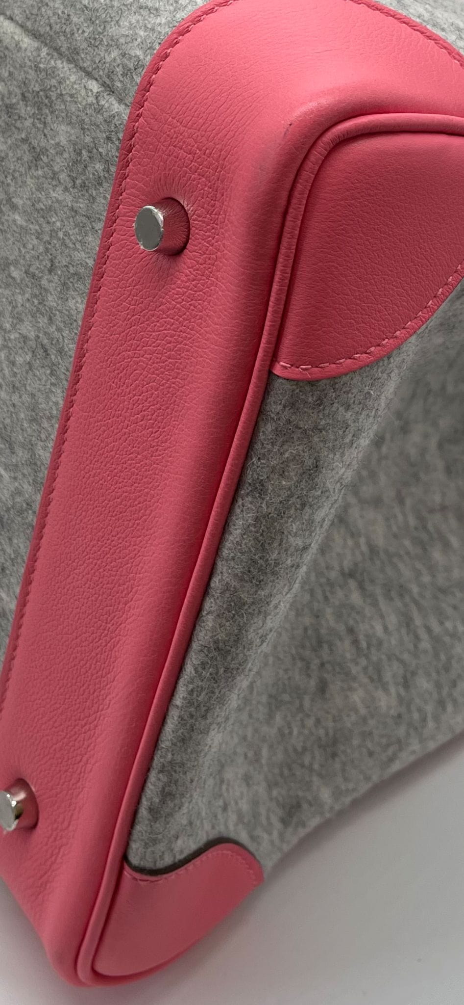 LuxuryVault PRELOVED HERMÈS BIRKIN 40CM HAC ROSE AZALEE & GRIS CLAIR Wool Toudou and Evercolour Leather with Palladium Hardware