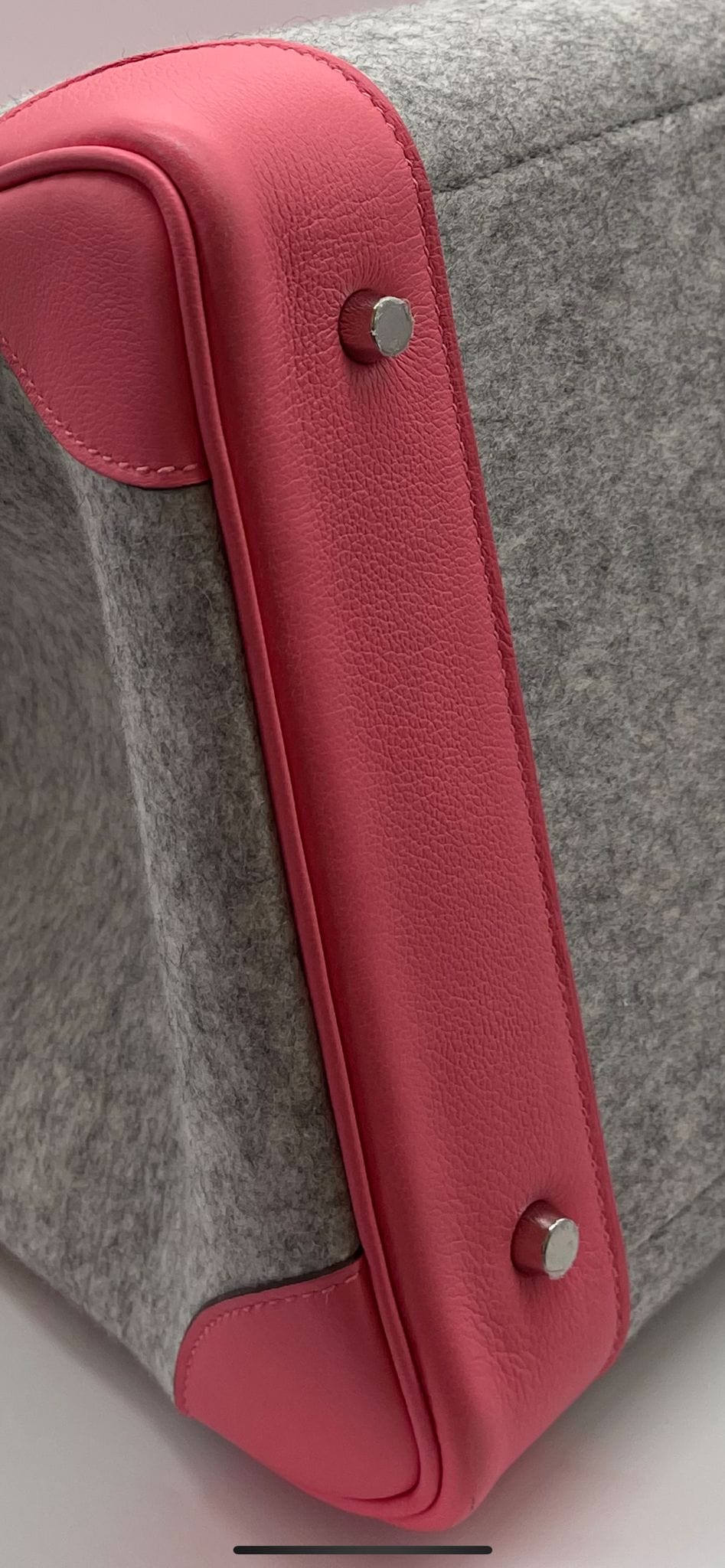 LuxuryVault PRELOVED HERMÈS BIRKIN 40CM HAC ROSE AZALEE & GRIS CLAIR Wool Toudou and Evercolour Leather with Palladium Hardware