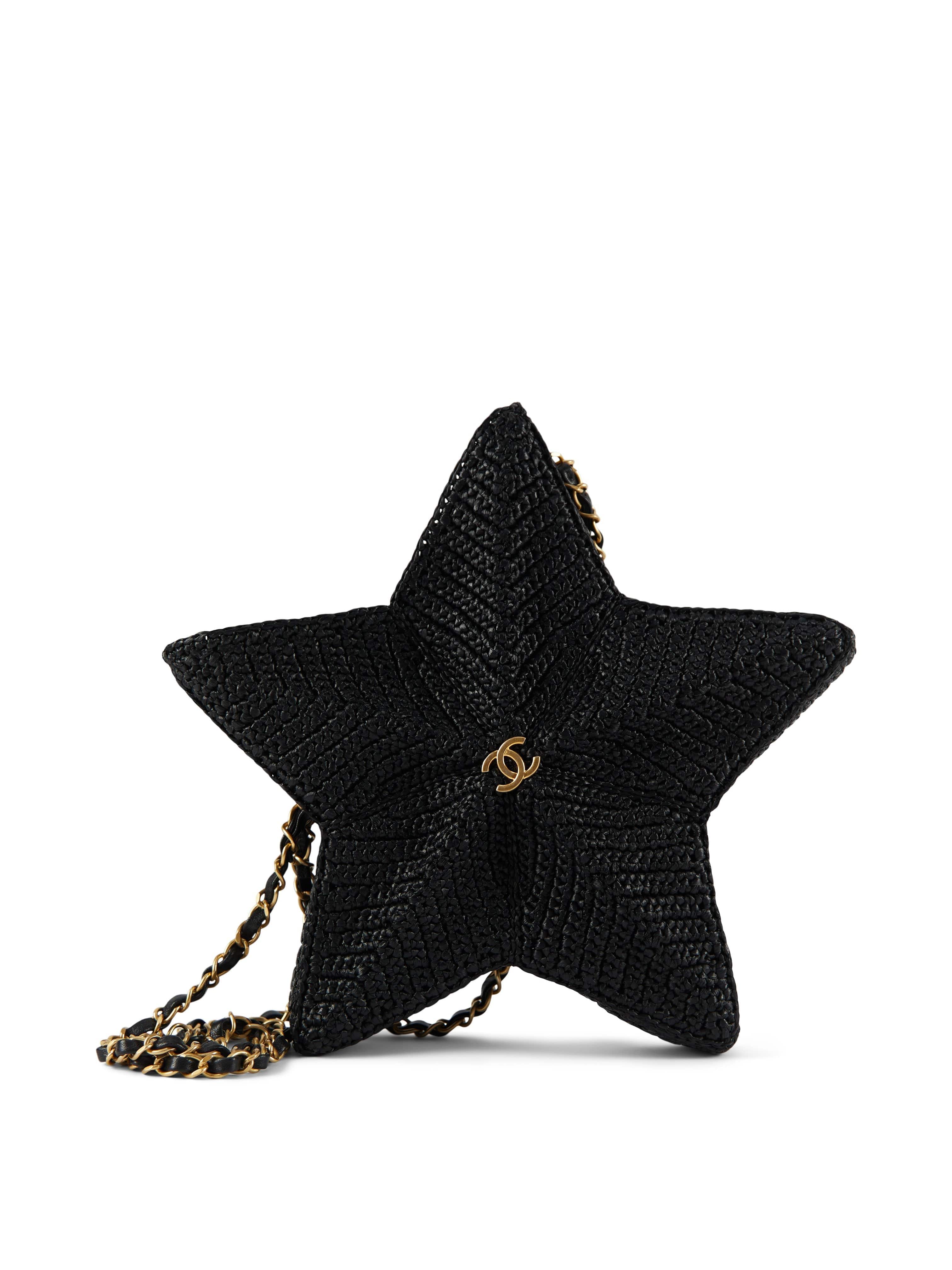 *MIAMI LOCATED* CHANEL STAR BAG BLACK Woven Raffia with GoldTone Hard