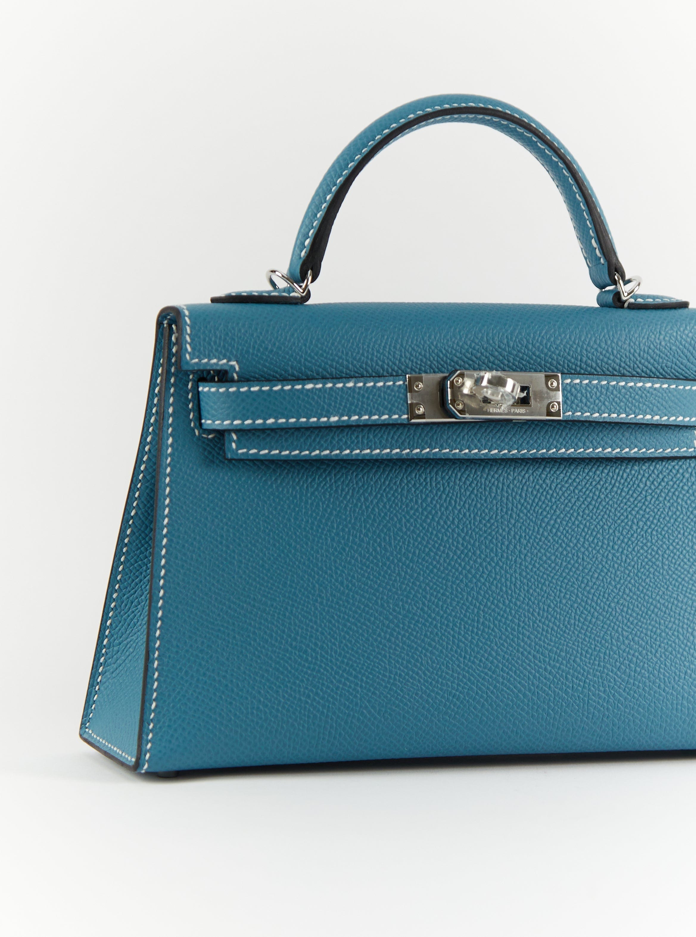 LuxuryVault HERMÈS MINI KELLY II 20CM BLUE JEAN Epsom Leather with Palladium Hardware