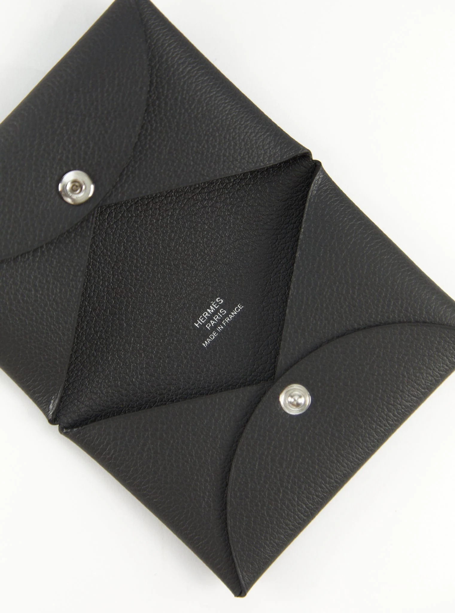 HERMÈS CALVI CARD HOLDER BLACK Evercolour Leather