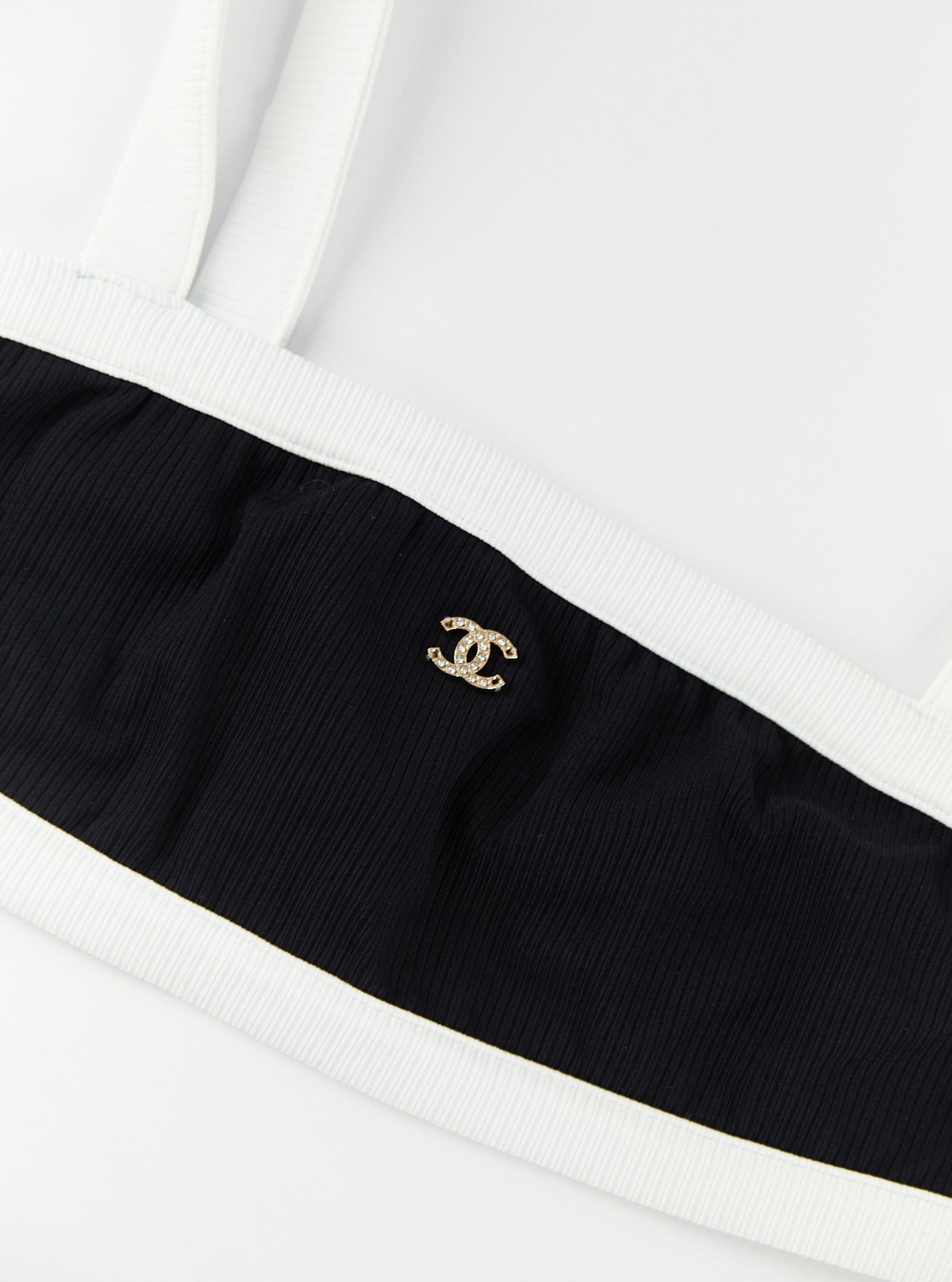 CHANEL RIBBED SWIMSUIT TOP Black White LuxuryPromise