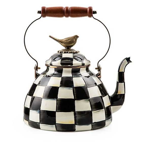 Mac Kenzie-Childs Courtly Check Enamel 3 Qt. Tea Kettle with Bird AGC1546