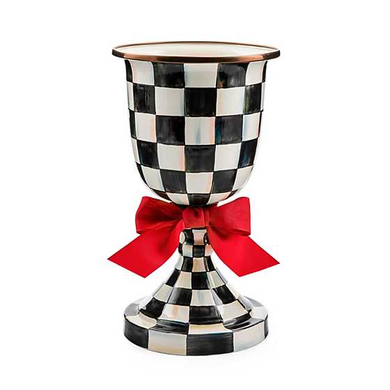 Mac Kenzie-Childs Courtly Check Enamel Pedestal Vase - Red Bow AGC1549