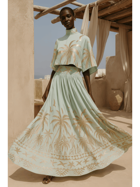 Maison Clad CROP  SHIRT PALM GOLD GODDESS MINT MCL11510 - NO BESPOKE AVAILABLE