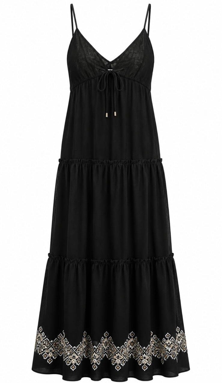 Maison Clad DRESS GODDESS LINEN BLACK GOLD  MCL11896