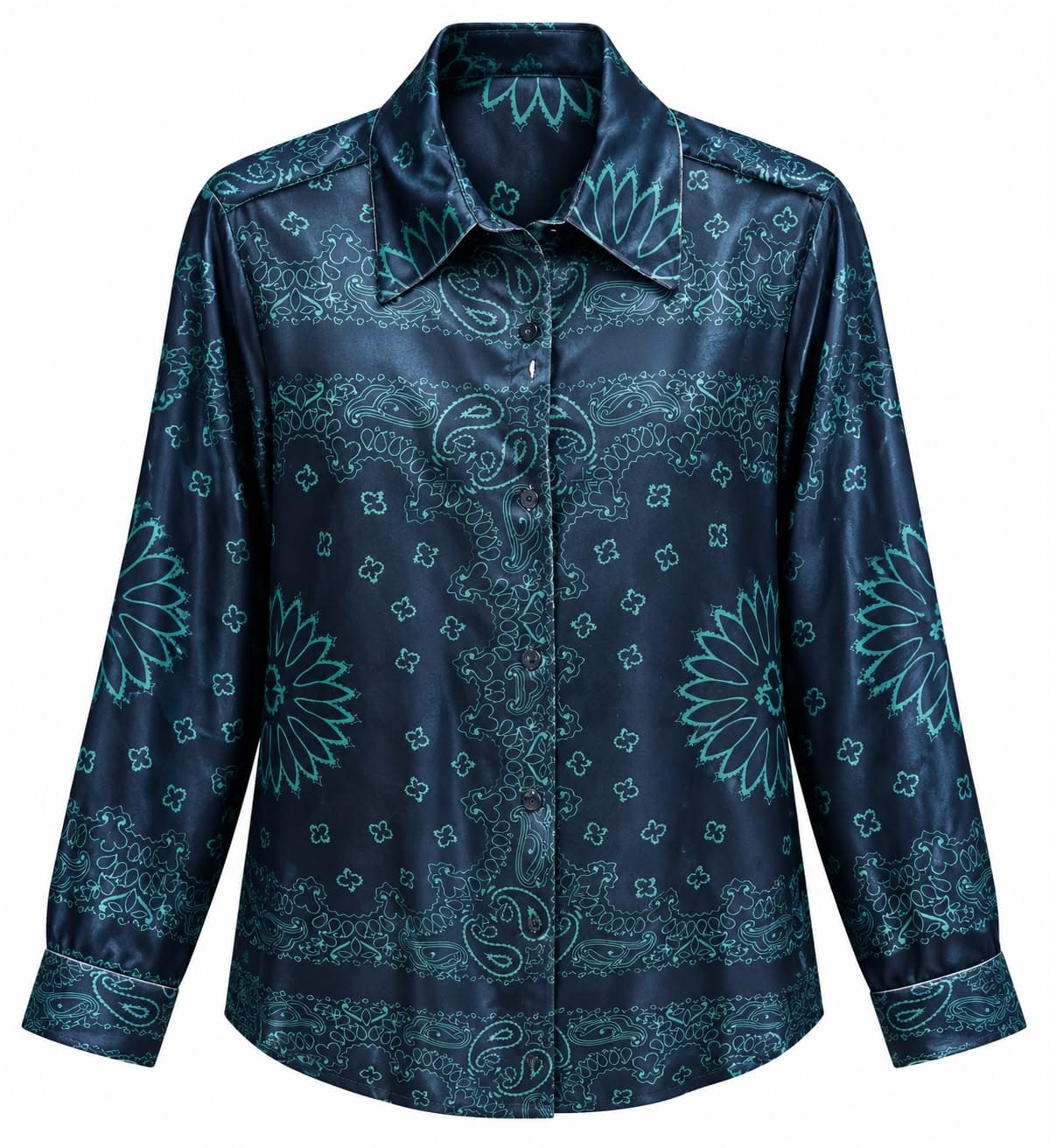 Maison Clad MAXI SHIRT (MINI DRESS) GIA SILK VELVET BANDANA EMERALD BLUE MCL13537