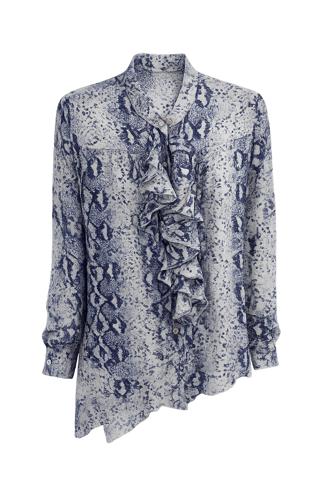 Maison Clad MINI DRESS FRILLS  BUTTONS SNAKE COTTON BLUE MCL12238