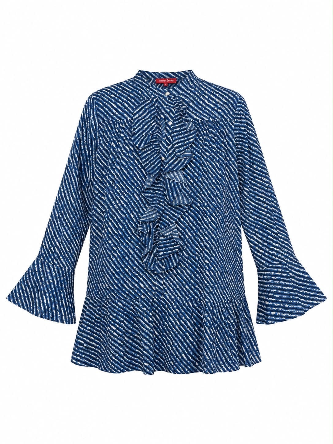 Maison Clad MINI DRESS FRILLS PEARLS BUTTONS COTTON BLUE MCL12235