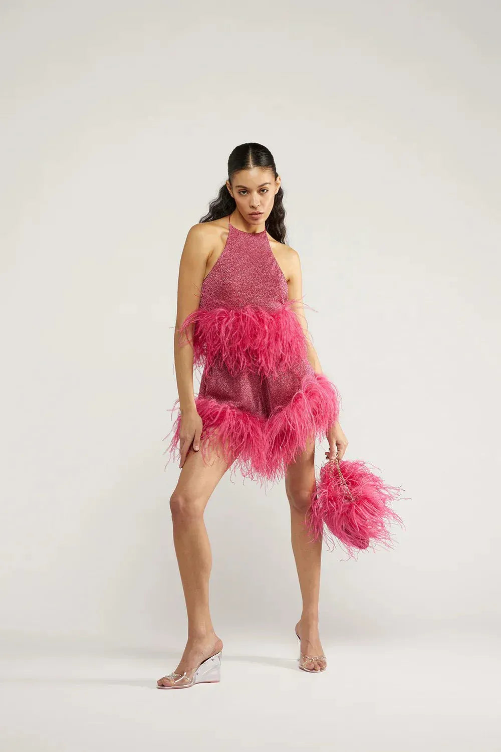 Maison Clad OSEREE LUMIERE TOP PINK OSTRICH FEATHERS MCL12395