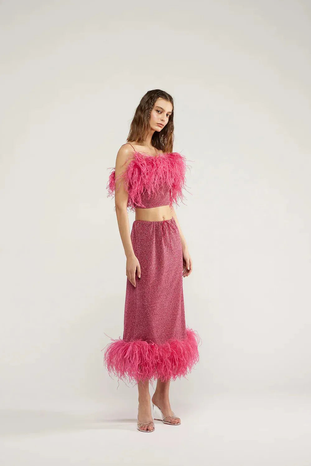 Maison Clad OSEREE SKIRT PINK OSTRICH FEATHERS MCL12383