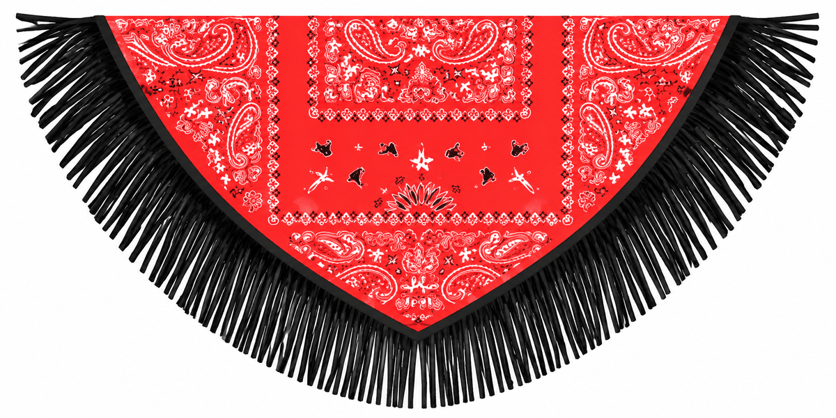 Maison Clad REVERSIBLE SCARF WESTY SUEDE BANDANA RED BLACK SILK FRINGES MCL13663