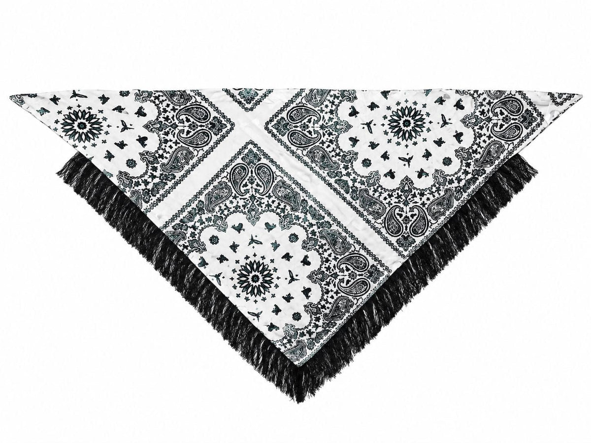 Maison Clad SCARF BANDANA BLACK WHITE WAVE SILK FRINGES MCL12130