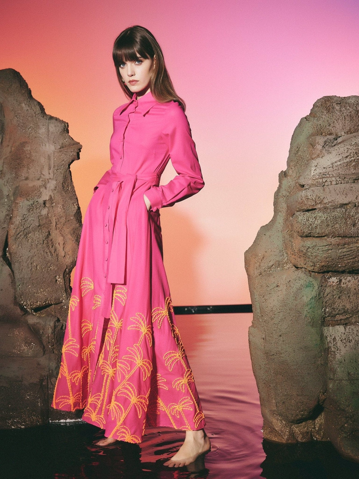 Maison Clad SHIRT DRESS PALMTREE FUSHIA  MCL11890