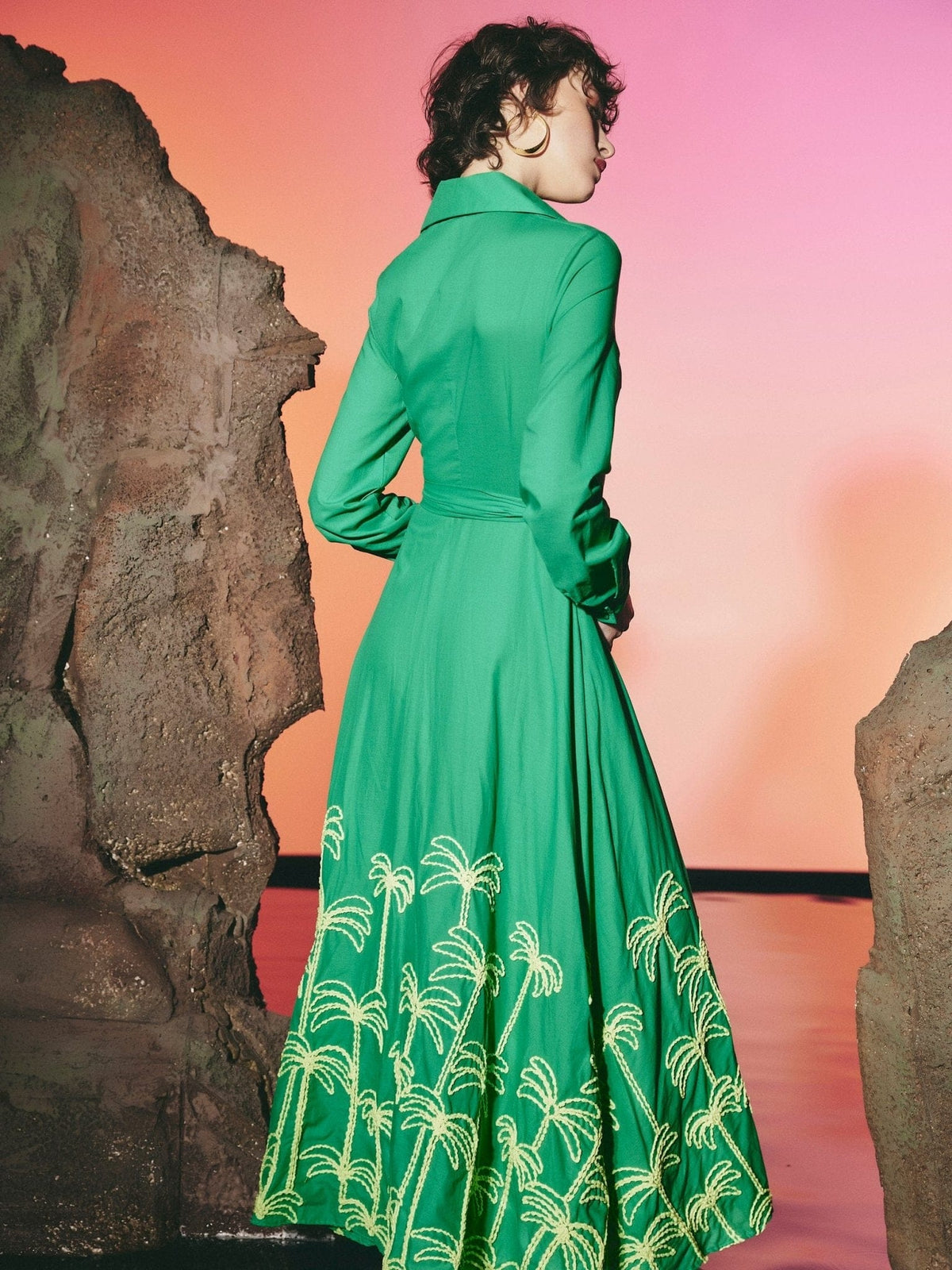 Maison Clad SHIRT DRESS PALMTREE GREEN  MCL11891