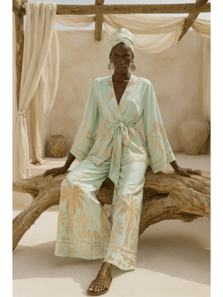 Maison Clad SHORT WRAP KIMONO GOLD GODDESS MINT MCL11476 - NO BESPOKE AVAILABLE
