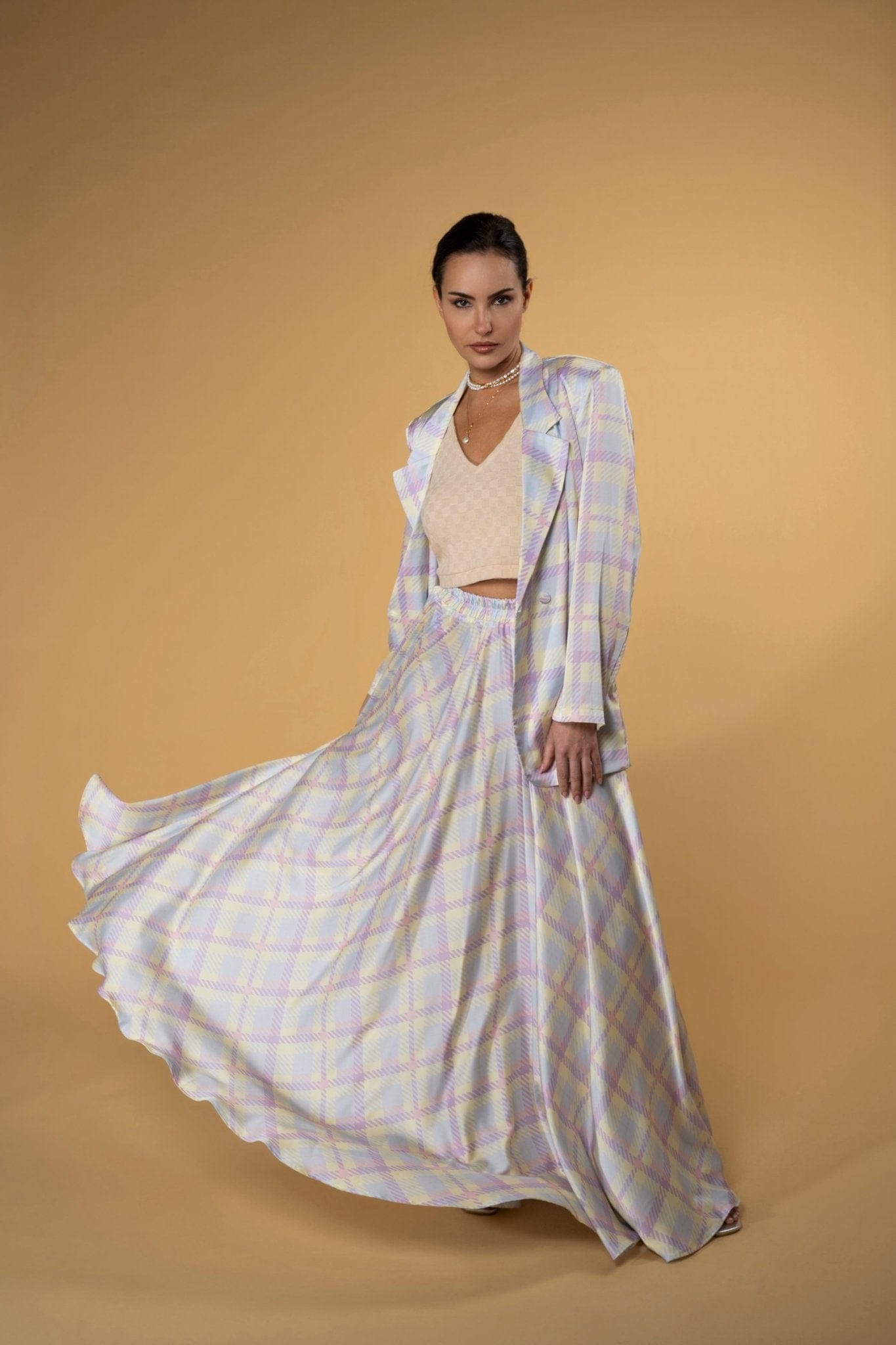 Maison Clad SKIRT KARLY CHECKS PURPLE YELLOW MCL00888