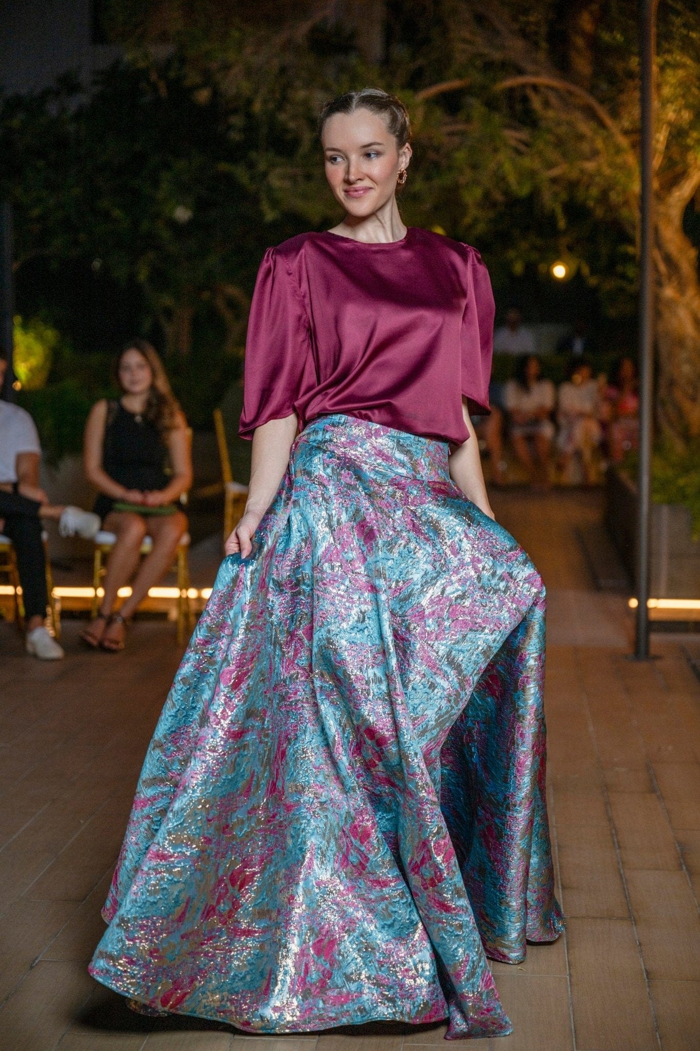 Maison Clad SKIRT PETROL BURGUNDY ONE OF A KIND MCL00886
