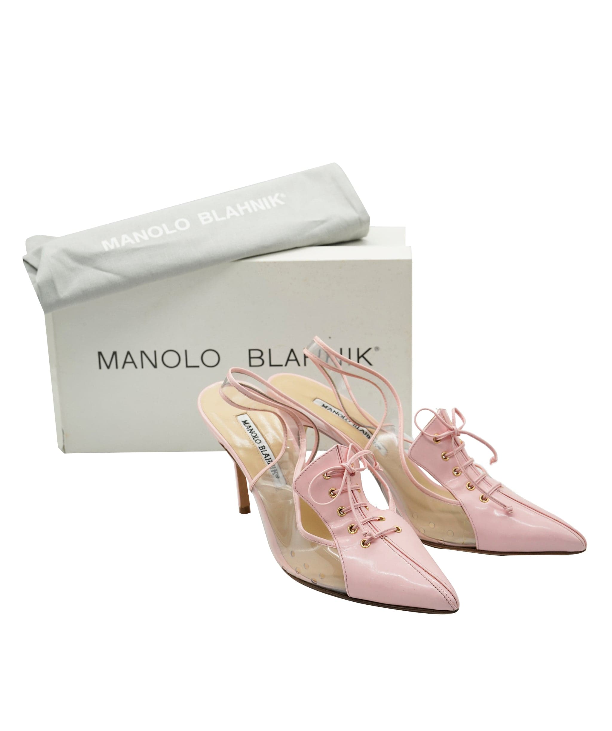 Manolo Blahnik Manolo Blanik Pink Lace Up Court Heels 37  ALC2612