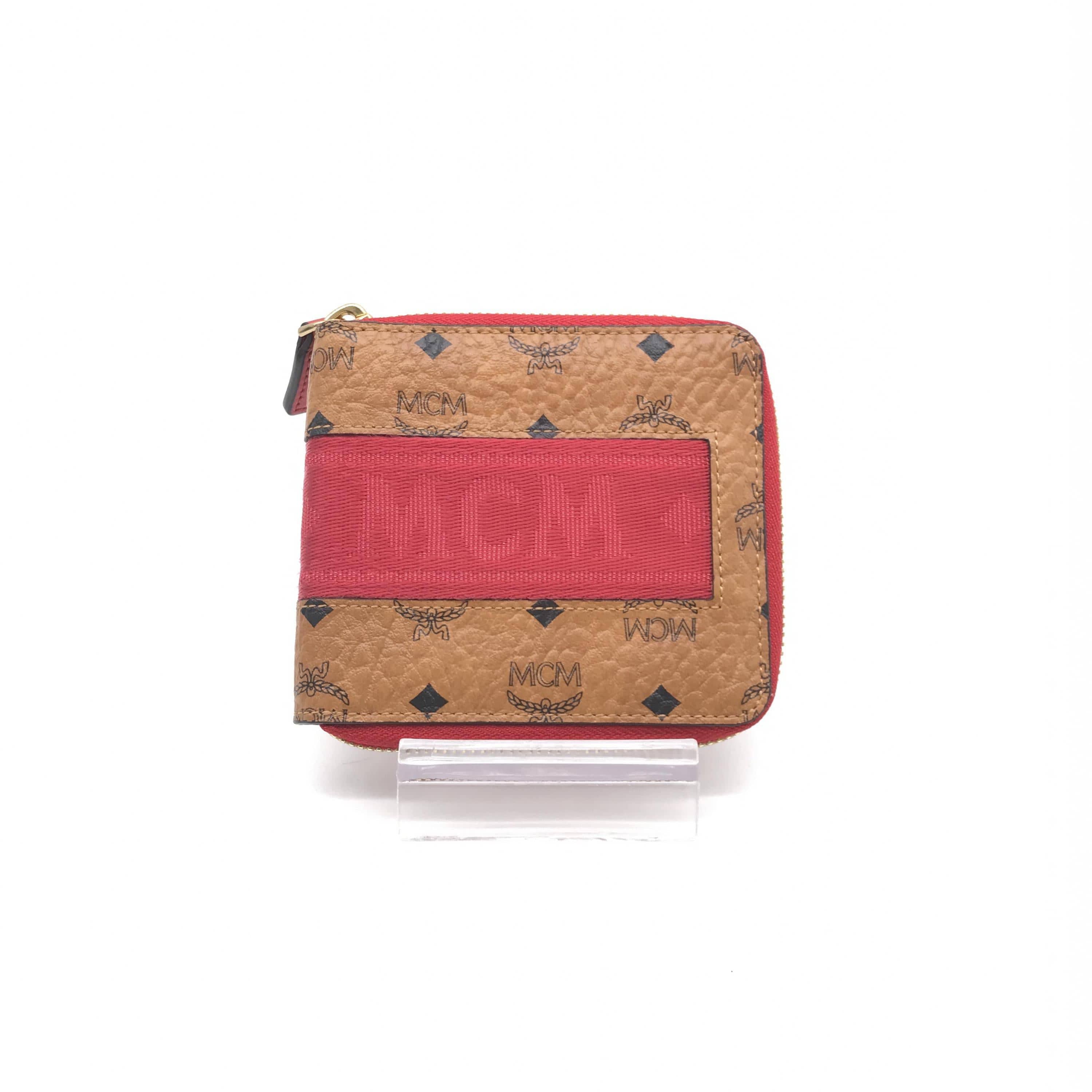 MCM MCM Red & Cognac Visetos Leather Zip Wallet C263308