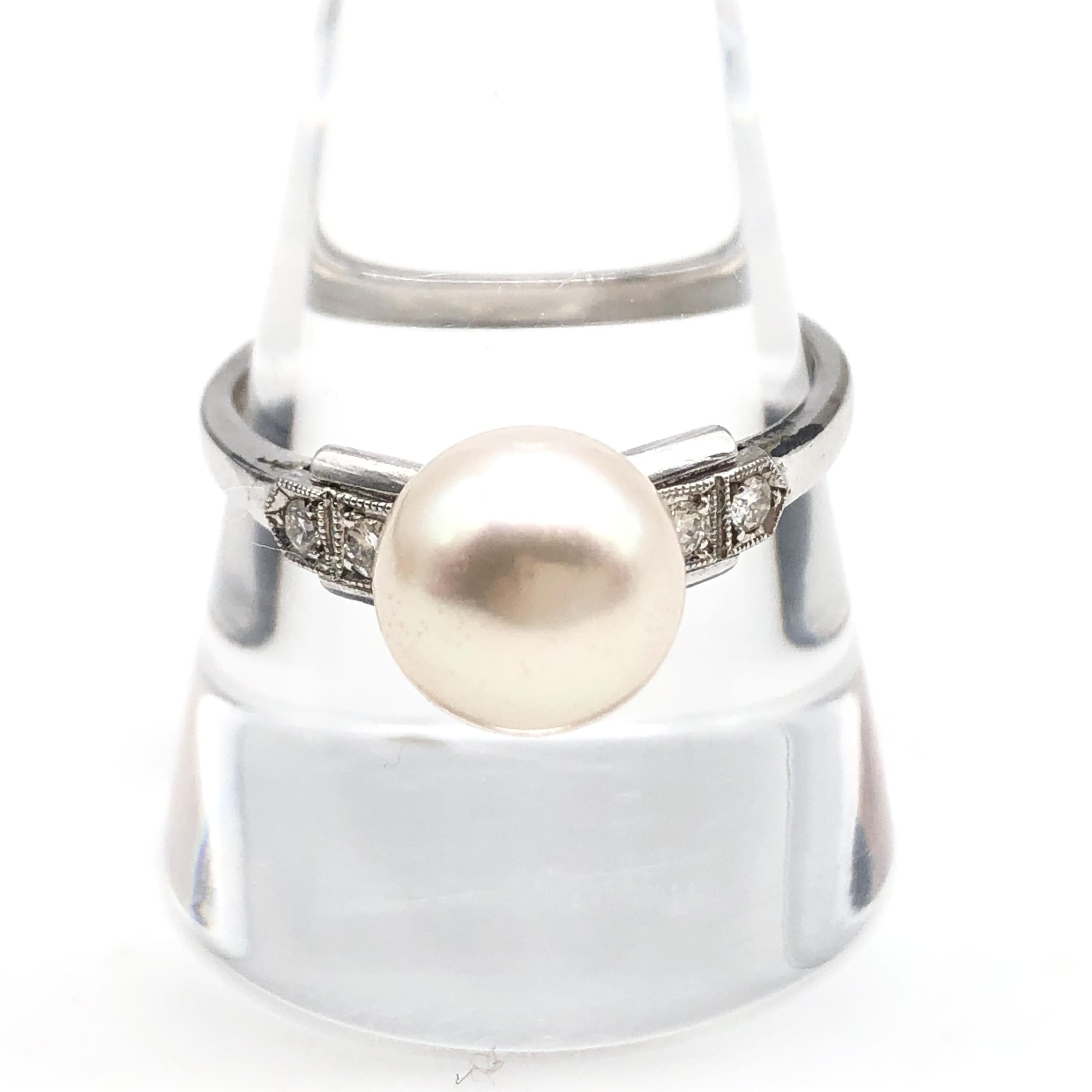 Mikimoto Mikimoto 1P Pearl & 4P Diamond Ring, K14WG, 3.1g, US Size 8 ALC3294