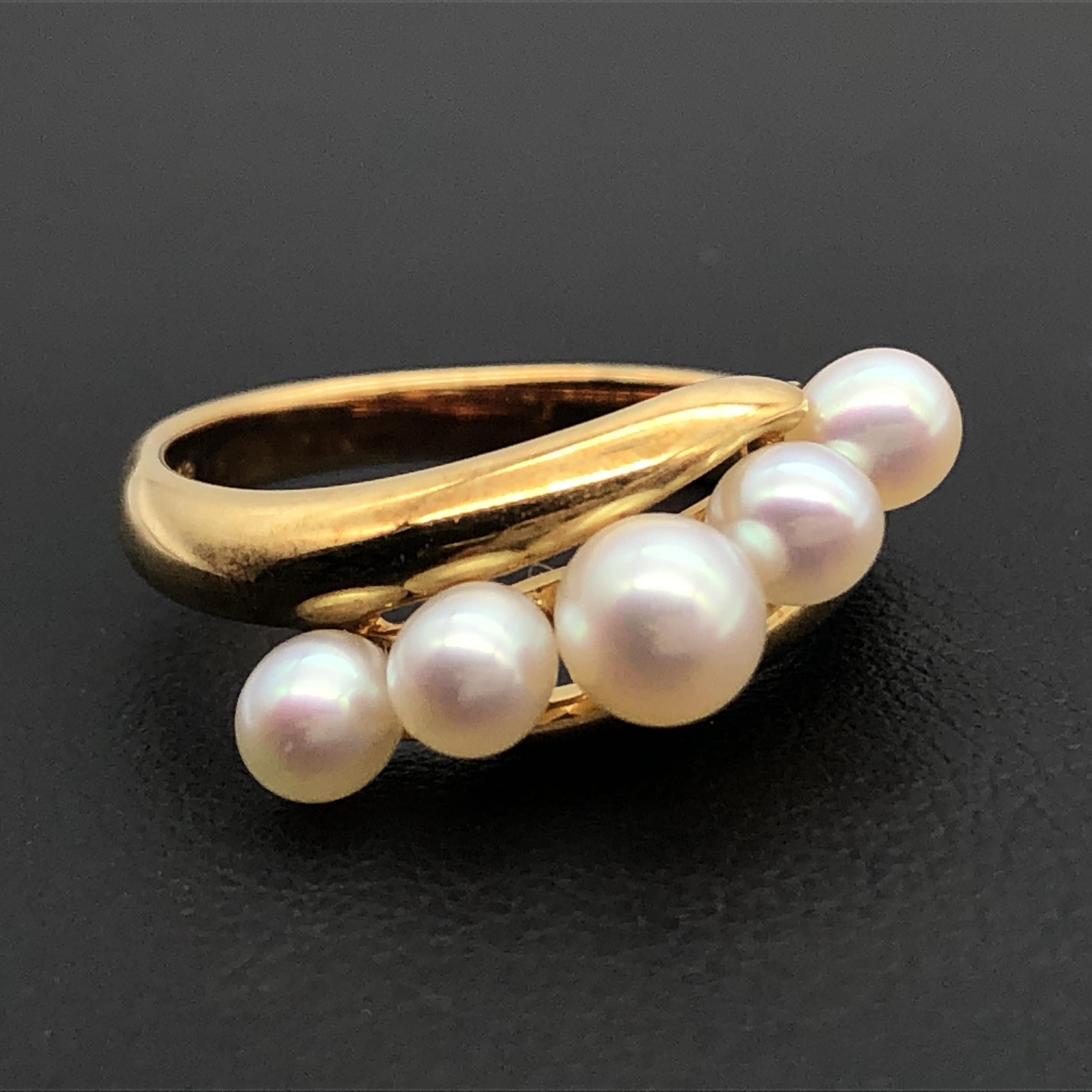 Mikimoto Mikimoto 5P Pearl Ring, K18YG, 3.6g, US Size 4.5 C333508