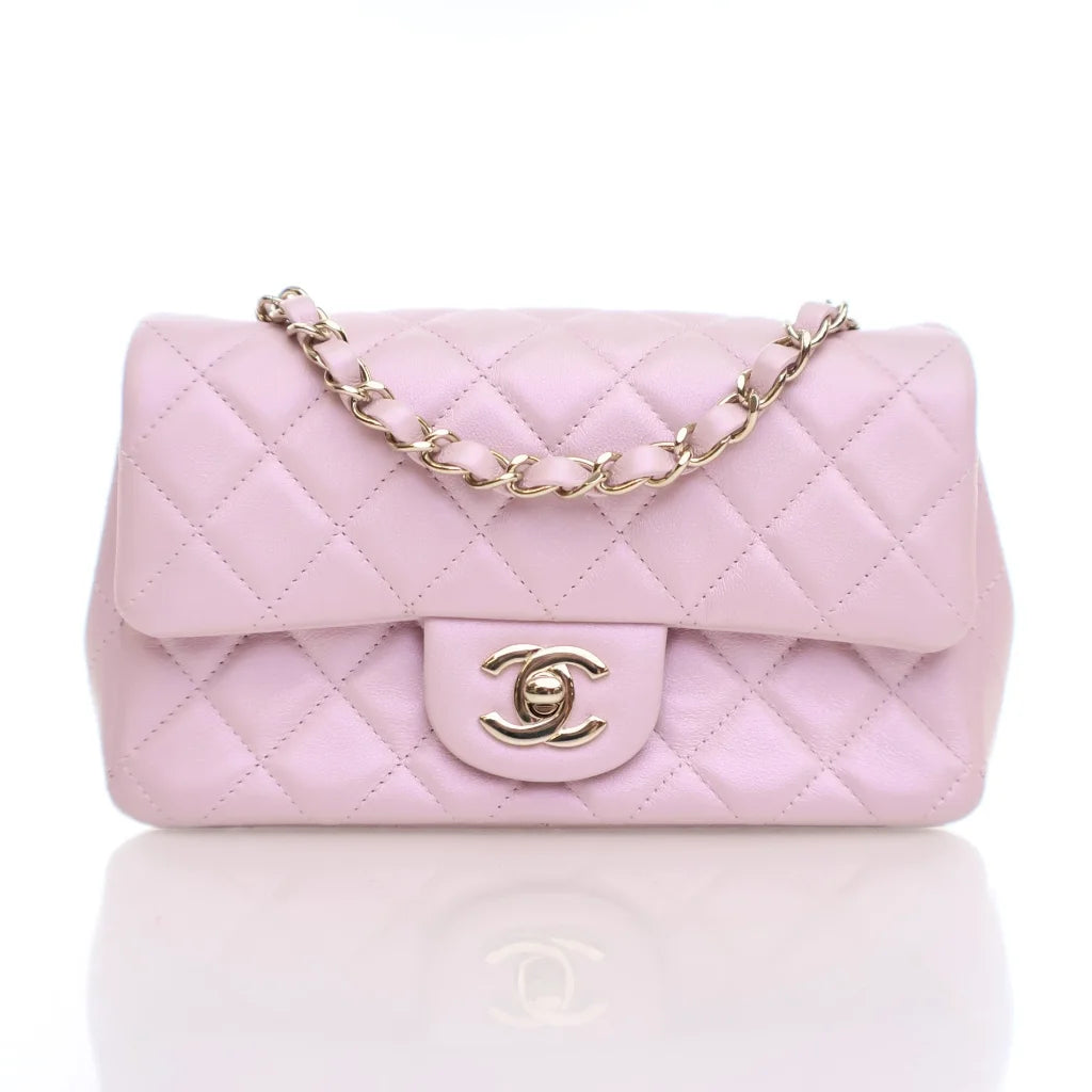 Chanel Mini Pink Iridescent Lambskin Rectangular Classic Flap Bag