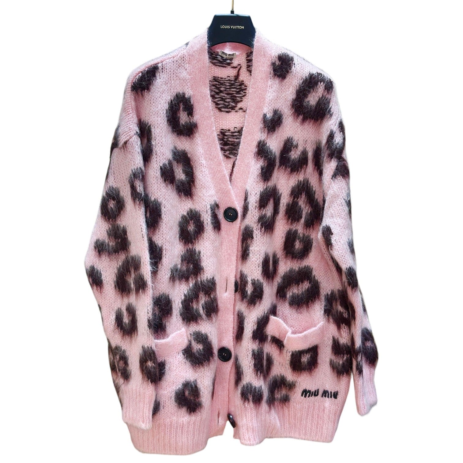 Miu Miu MiuMiu Leopard-Print Mohair-Blend Cardigan Pink - Size 40