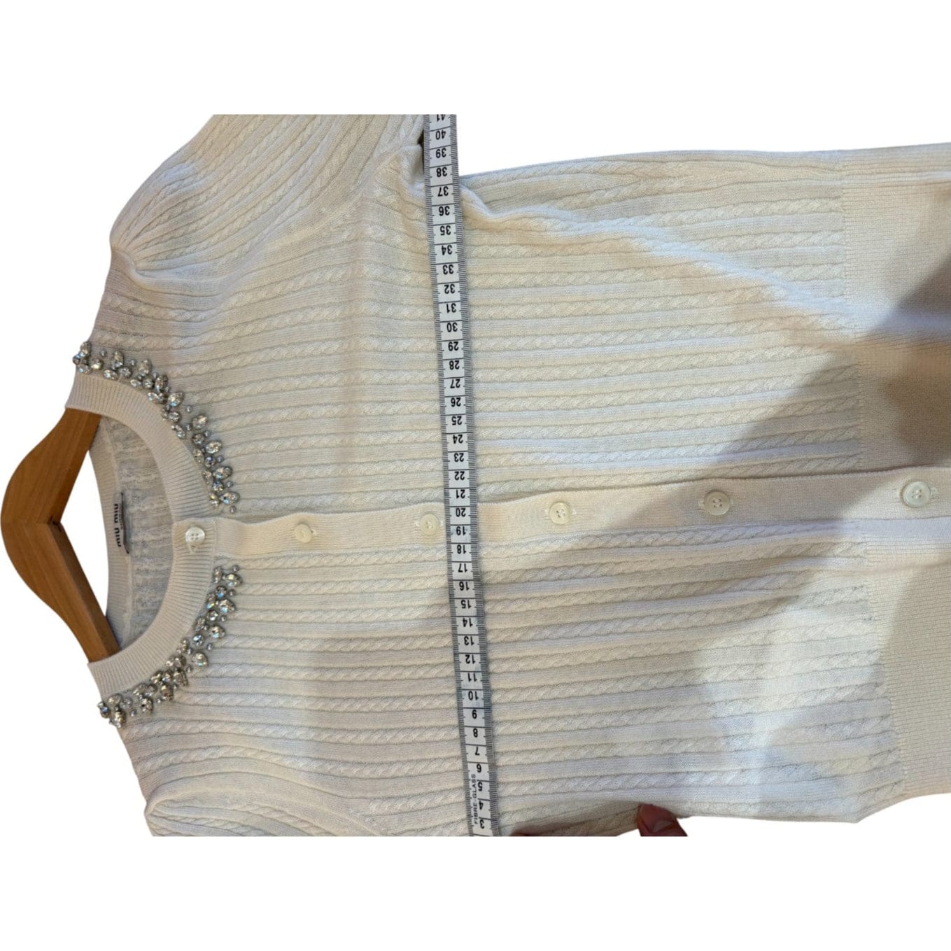 Miu Miu Miu Miu Cream Cashmere Cardigan with Crystals #40