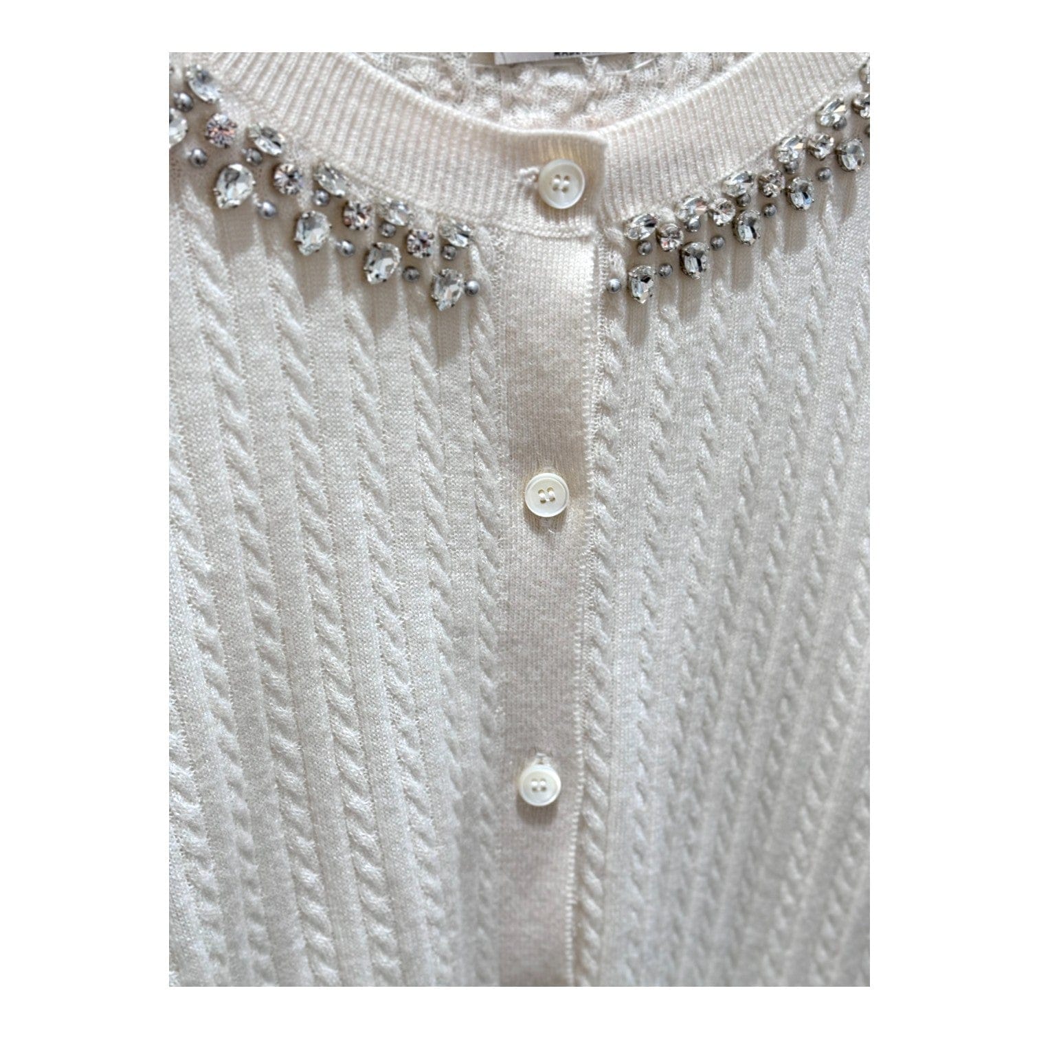 Miu Miu Miu Miu Cream Cashmere Cardigan with Crystals #40