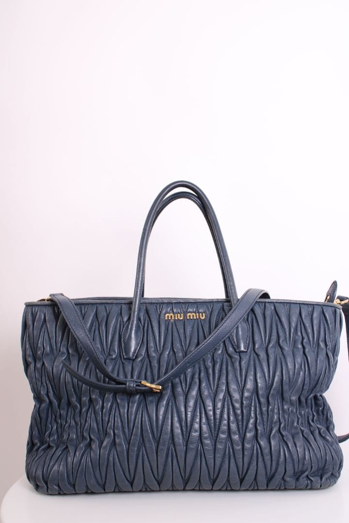 Miu Miu Miu Miu Matalasse Leather Tote Bag Navy