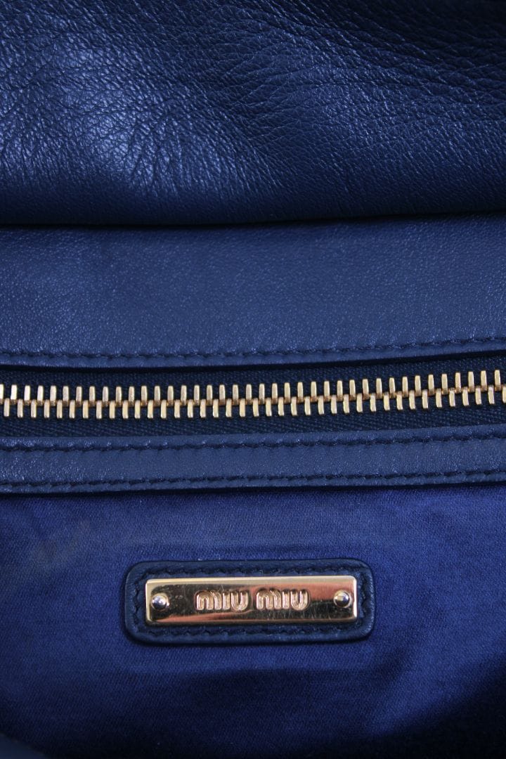 Miu Miu Miu Miu Matalasse Leather Tote Bag Navy