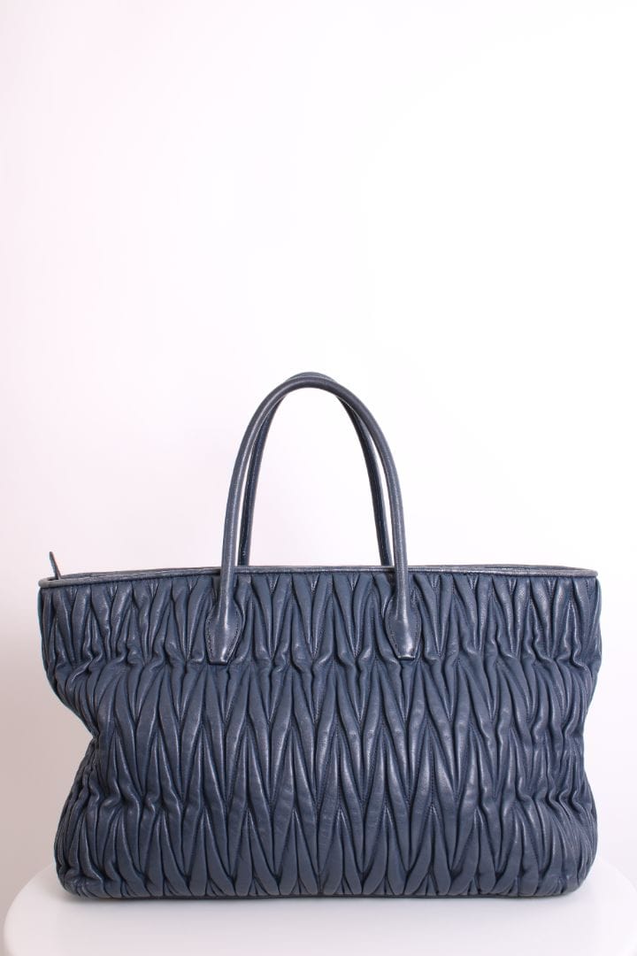 Miu Miu Miu Miu Matalasse Leather Tote Bag Navy