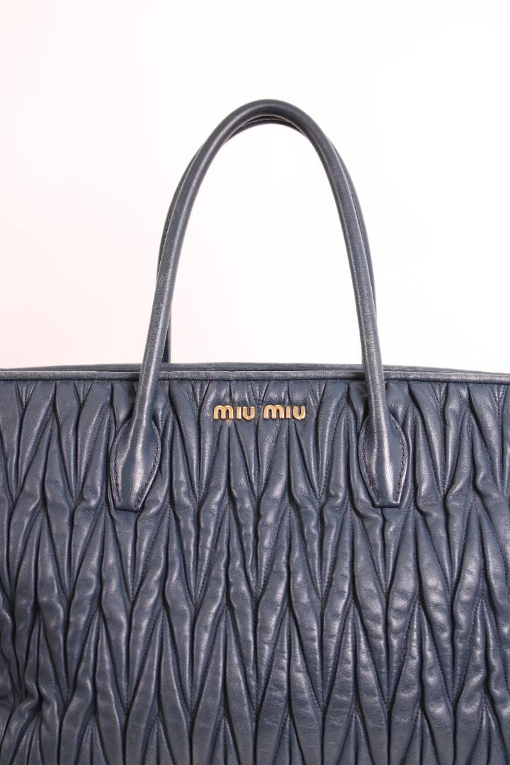 Miu Miu Miu Miu Matalasse Leather Tote Bag Navy