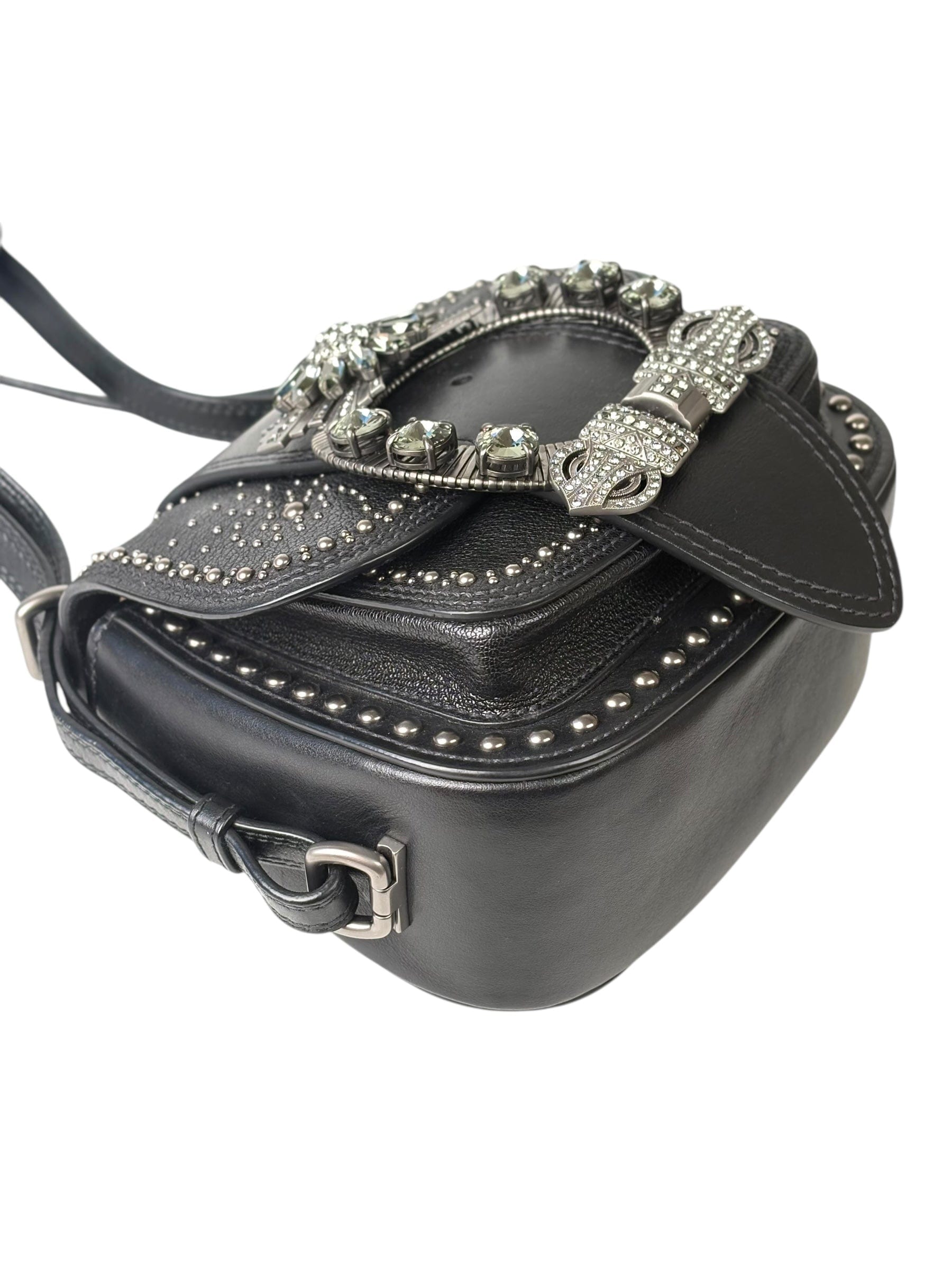 Miu Miu Miu Miu Strap Crystal and Black Calfskin Bag