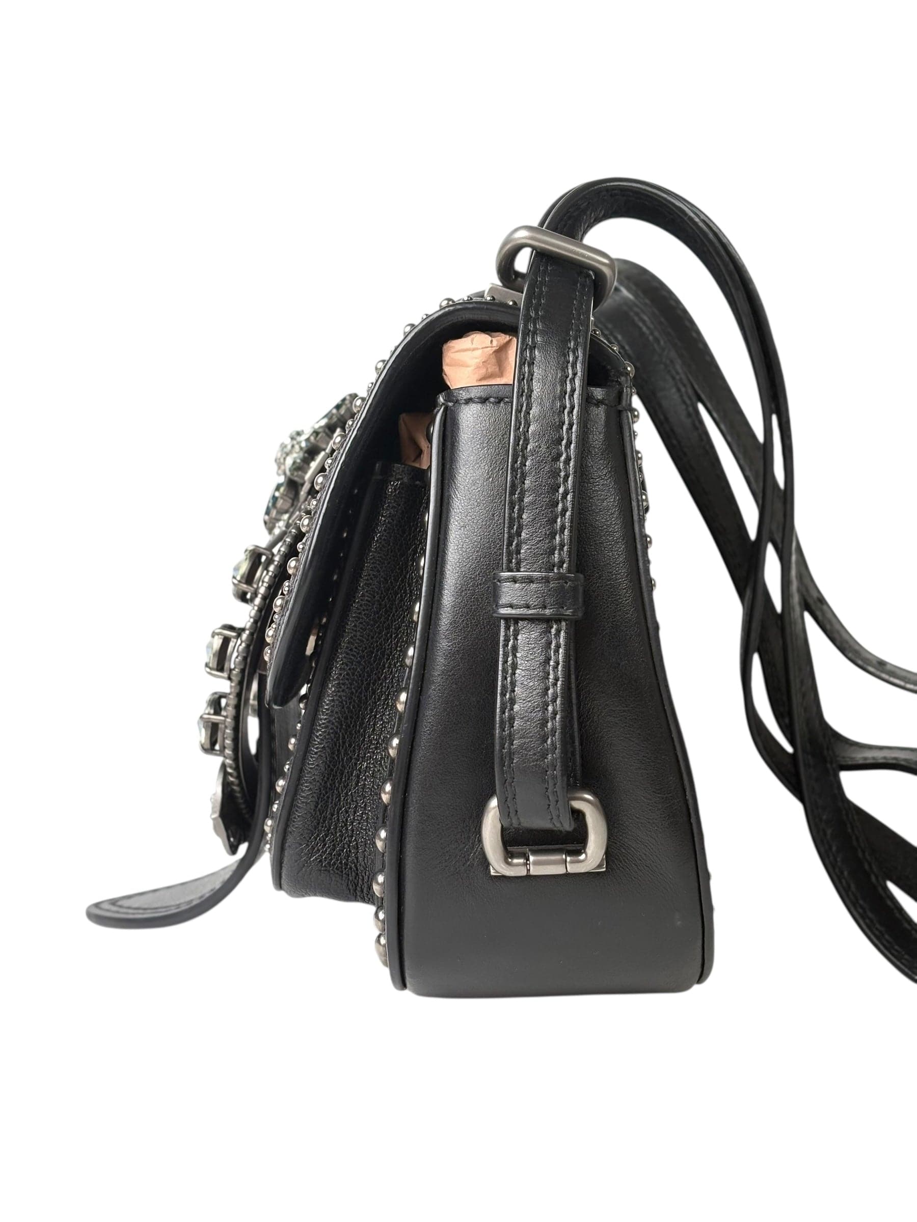 Miu Miu Miu Miu Strap Crystal and Black Calfskin Bag