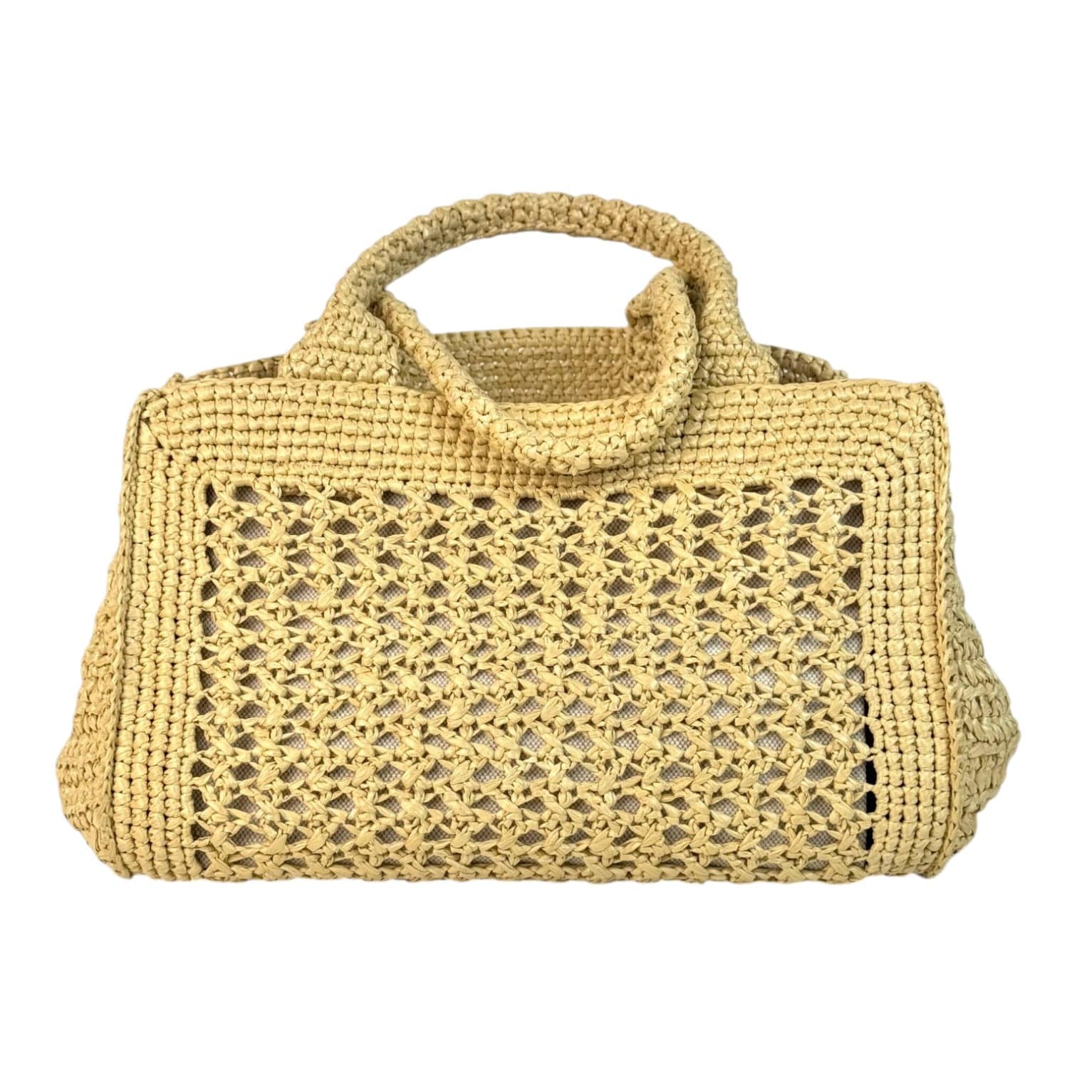 Miu Miu Miumiu Neutral Raffia Crochet Tote Bag